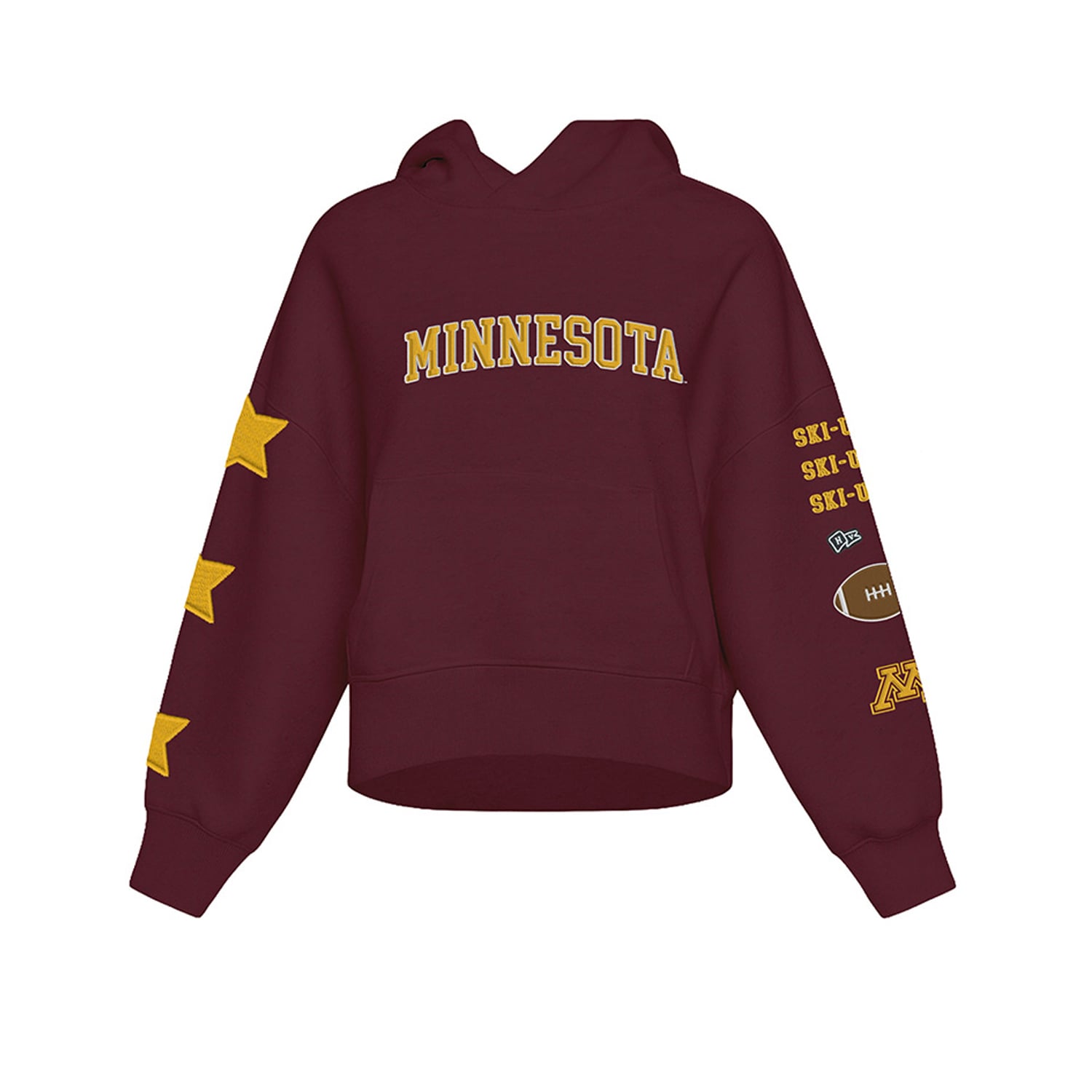 Sweat à capuche court Hype and Vice bordeaux Minnesota Golden Gophers pour femmes