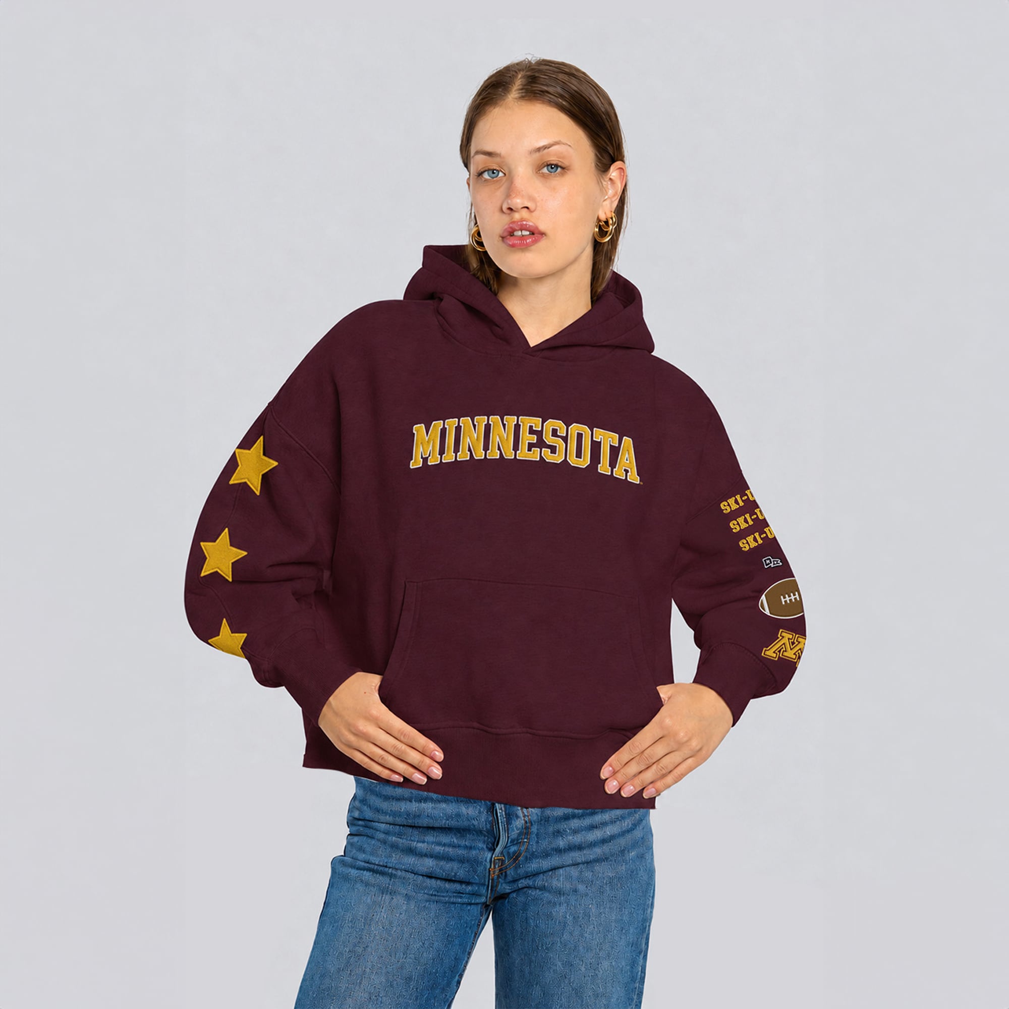 Sweat à capuche court Hype and Vice bordeaux Minnesota Golden Gophers pour femmes