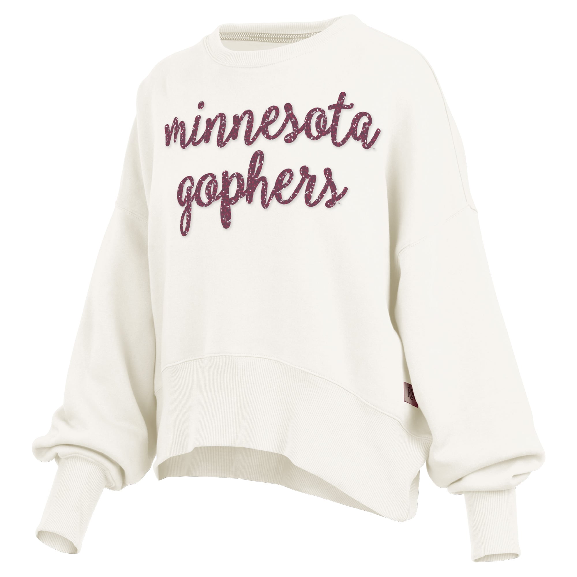 Women's Pressbox Cream Minnesota Golden Gophers Oversized Chelsea Waist Length Pullover Sweatshirt
