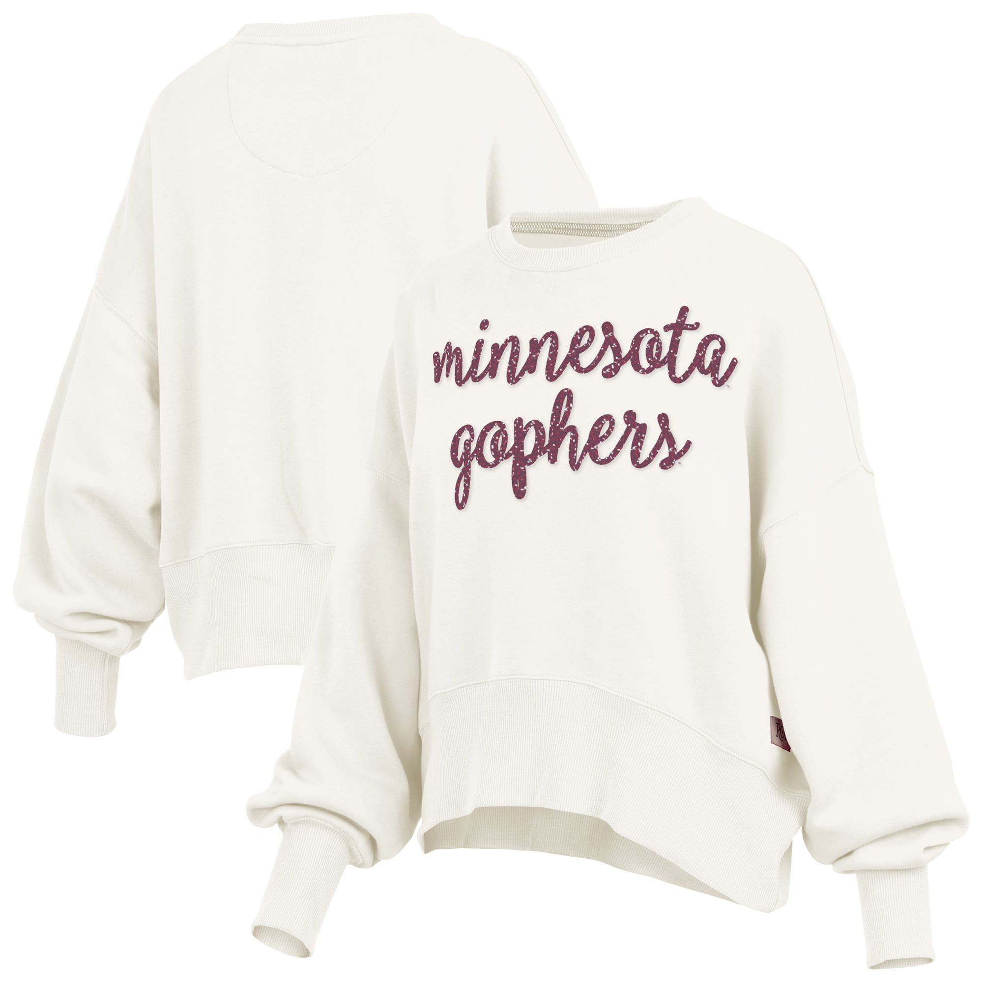 Women's Pressbox Cream Minnesota Golden Gophers Oversized Chelsea Waist Length Pullover Sweatshirt