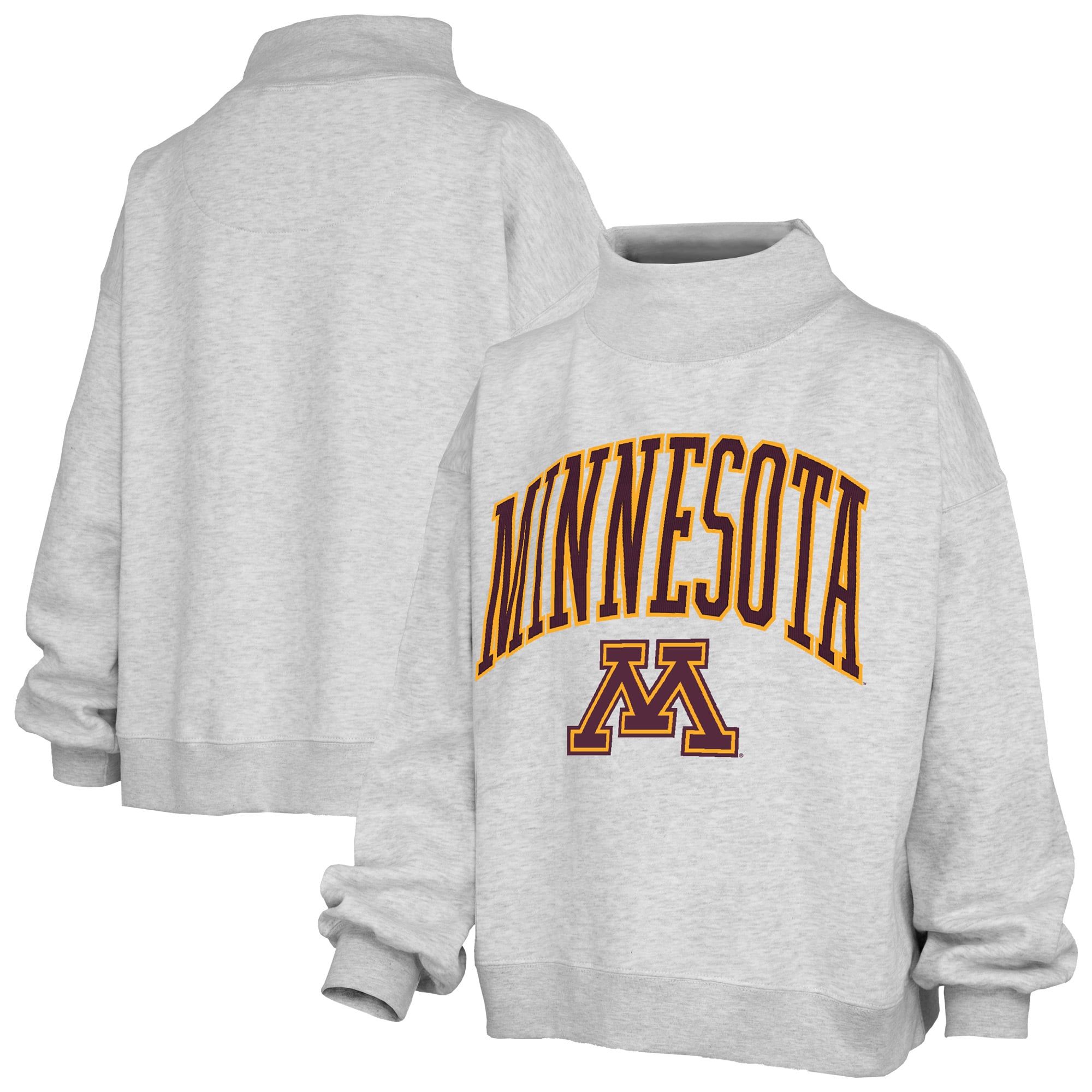 Women's Pressbox Gray Minnesota Golden Gophers Nelson Texture Lingo Mock Neck Fleece Sweatshirt