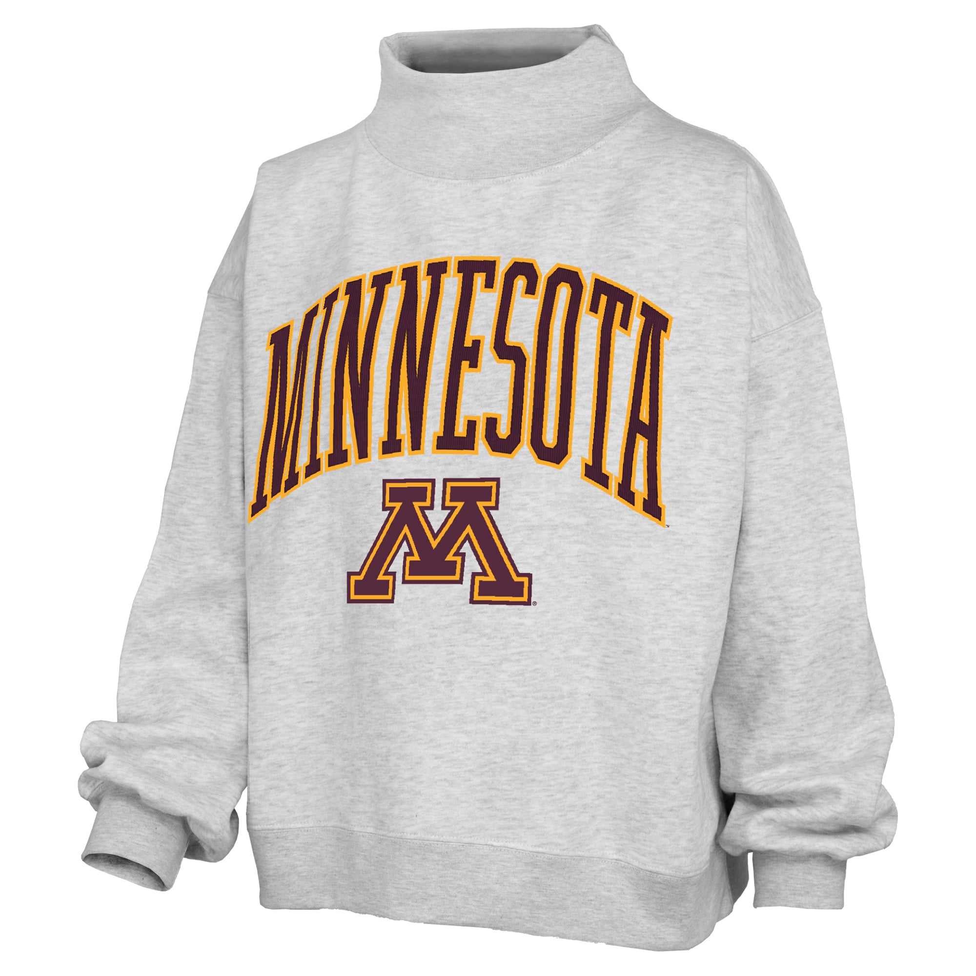Women's Pressbox Gray Minnesota Golden Gophers Nelson Texture Lingo Mock Neck Fleece Sweatshirt