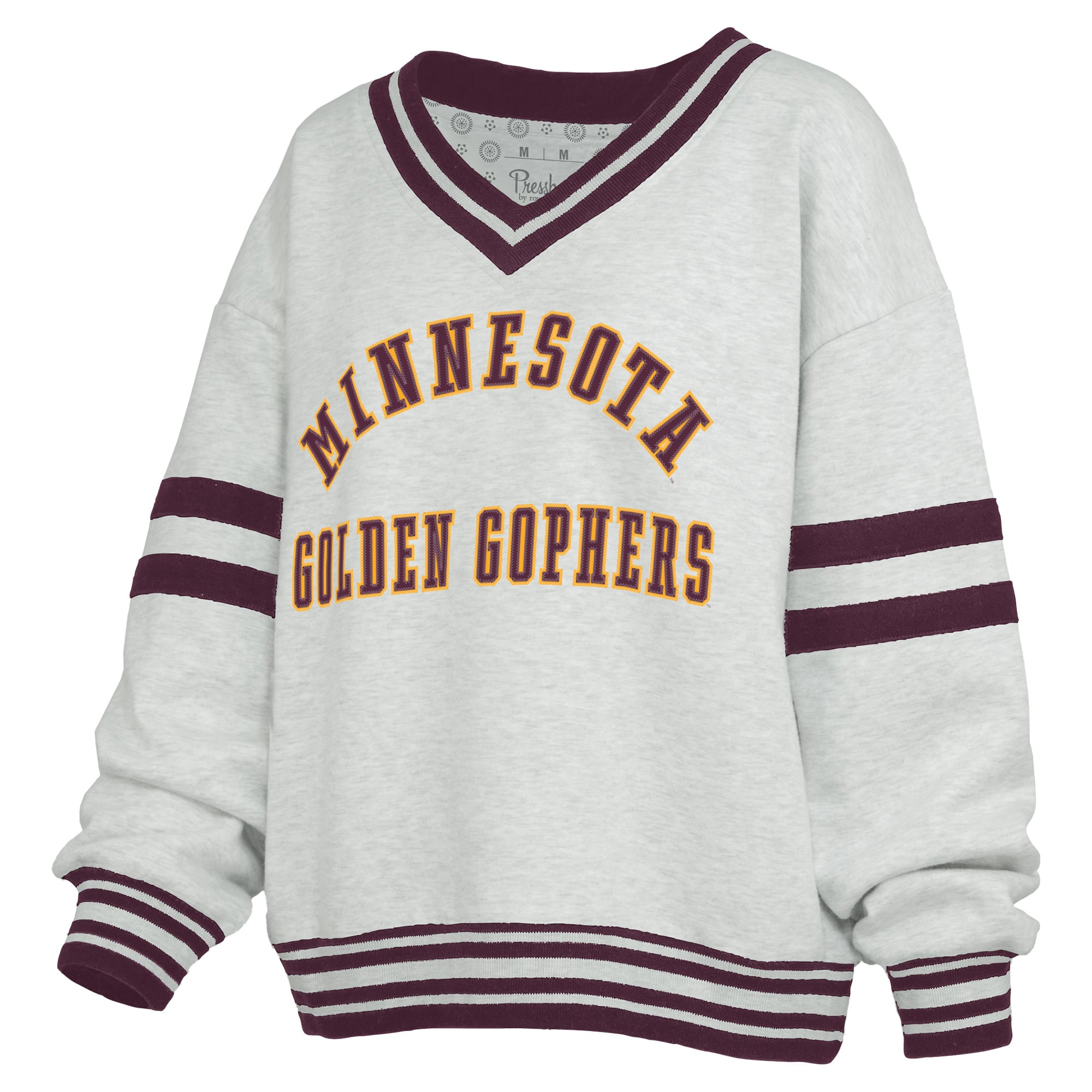 Women's Pressbox Gray/Maroon Minnesota Golden Gophers Tackle Twill Oates V-Neck Sweatshirt