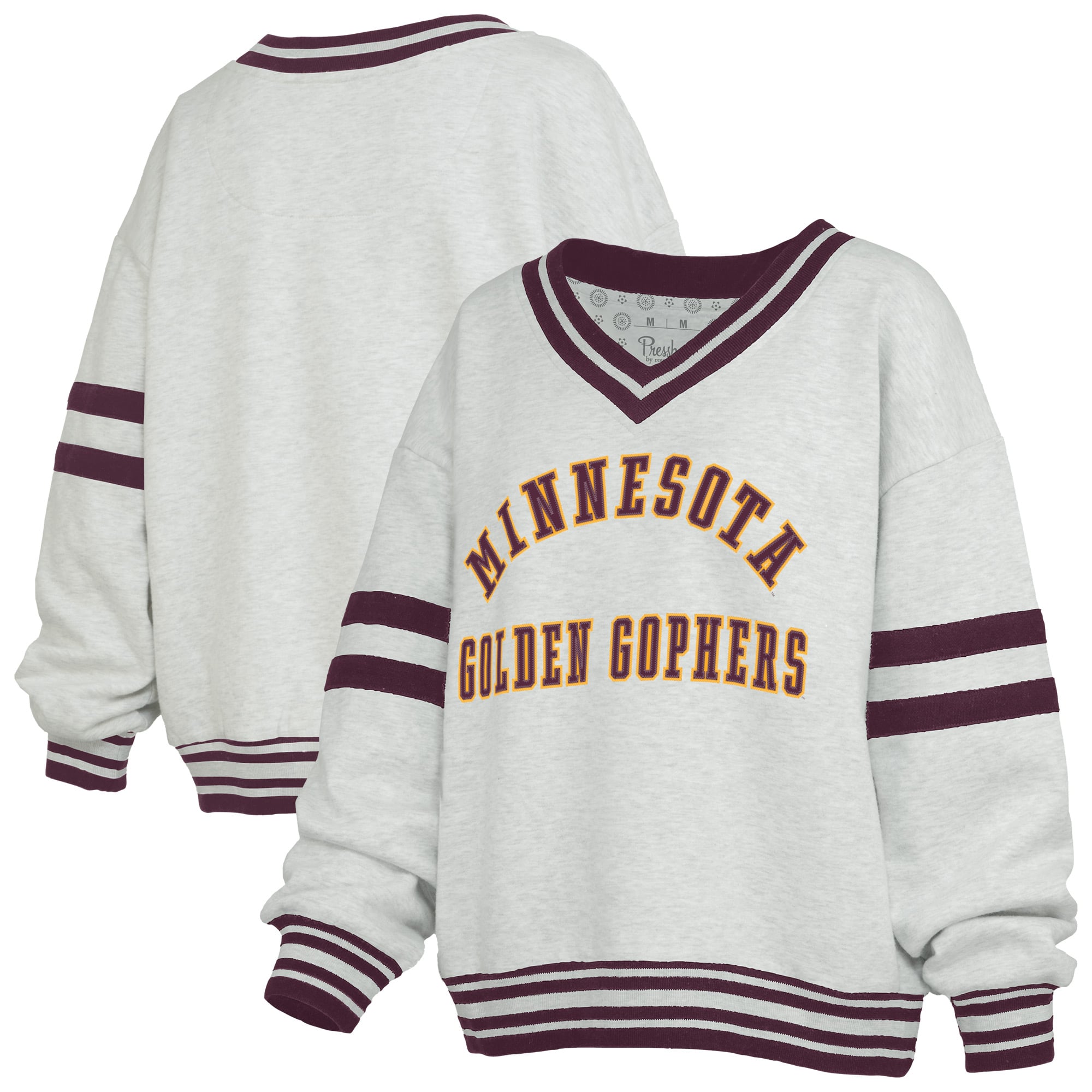 Women's Pressbox Gray/Maroon Minnesota Golden Gophers Tackle Twill Oates V-Neck Sweatshirt