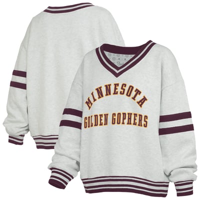 Minnesota Golden Gophers Pressbox Women's Tackle Twill Oates V-Neck Sweatshirt - Gray/Maroon