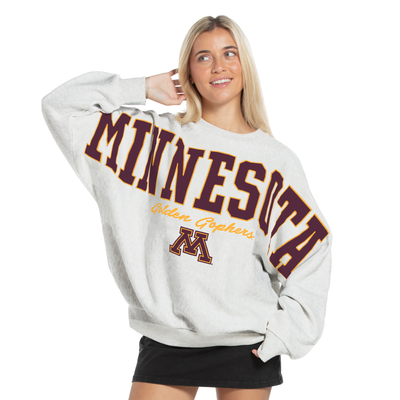 Minnesota Golden Gophers Pressbox Women's Flannigan Oversized Fleece Sweatshirt - Heather Gray
