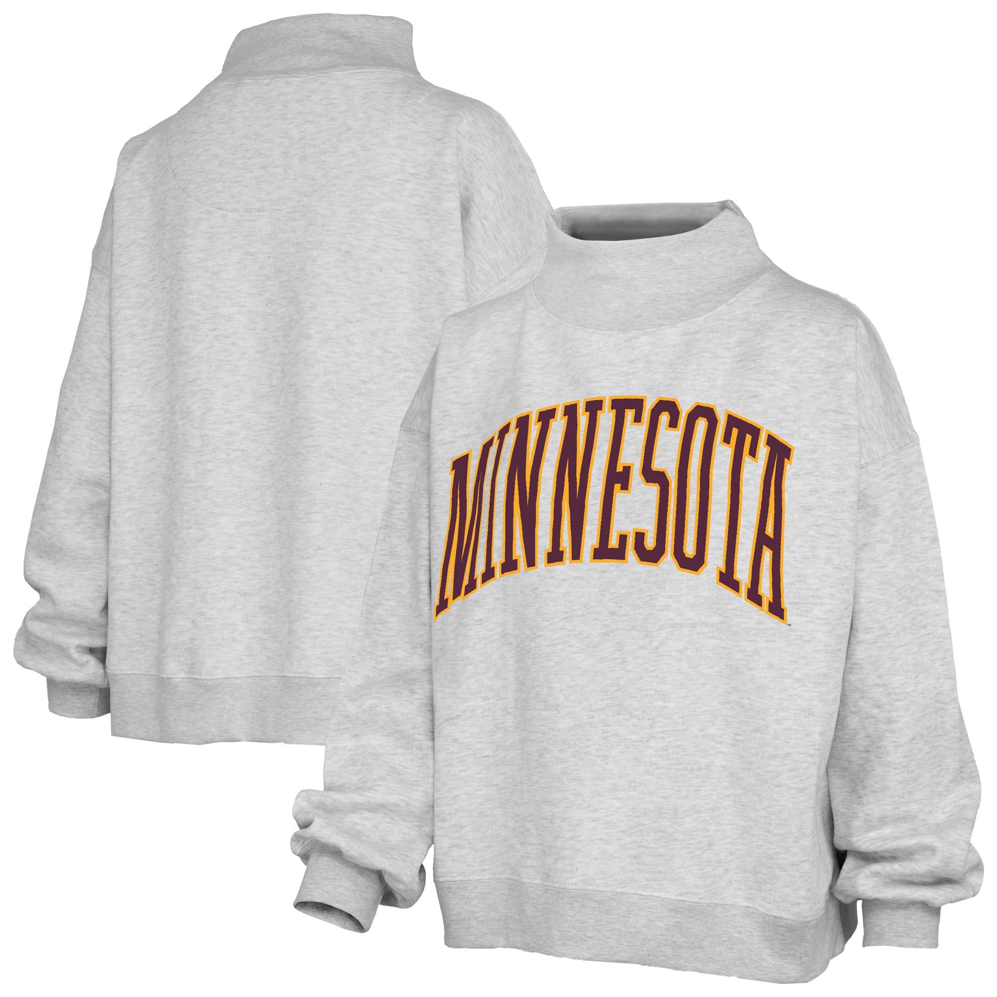 Sweat-shirt à col montant Nelson surdimensionné pour femme, gris chiné, Minnesota Golden Gophers, de Pressbox.