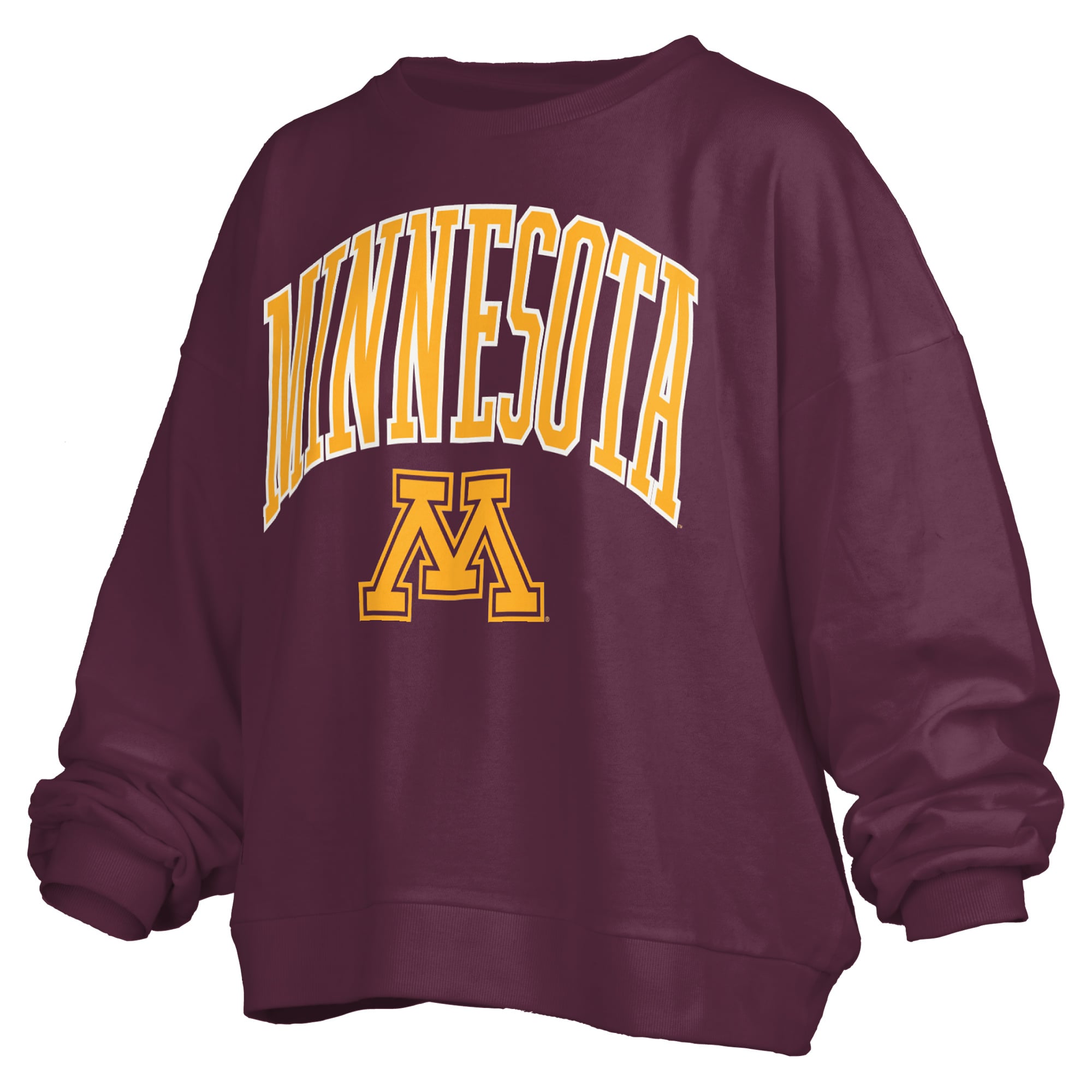 Women's Pressbox Maroon Minnesota Golden Gophers Oversized Janise Arch Over Logo Fleece Sweatshirt