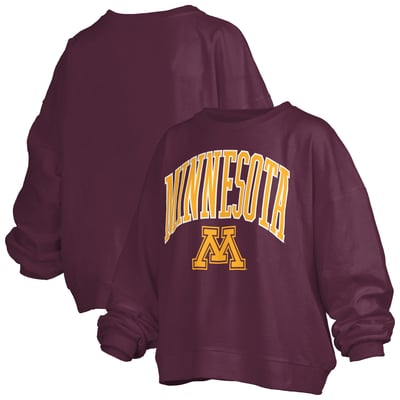 Minnesota Golden Gophers Pressbox Women's Oversized Janise Arch Over Logo Fleece Sweatshirt - Maroon