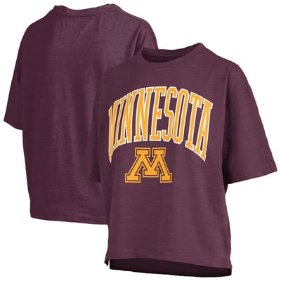 Minnesota Golden Gophers Pressbox Women's Oversized Nelson Arch Over Logo Slub T-Shirt - Maroon