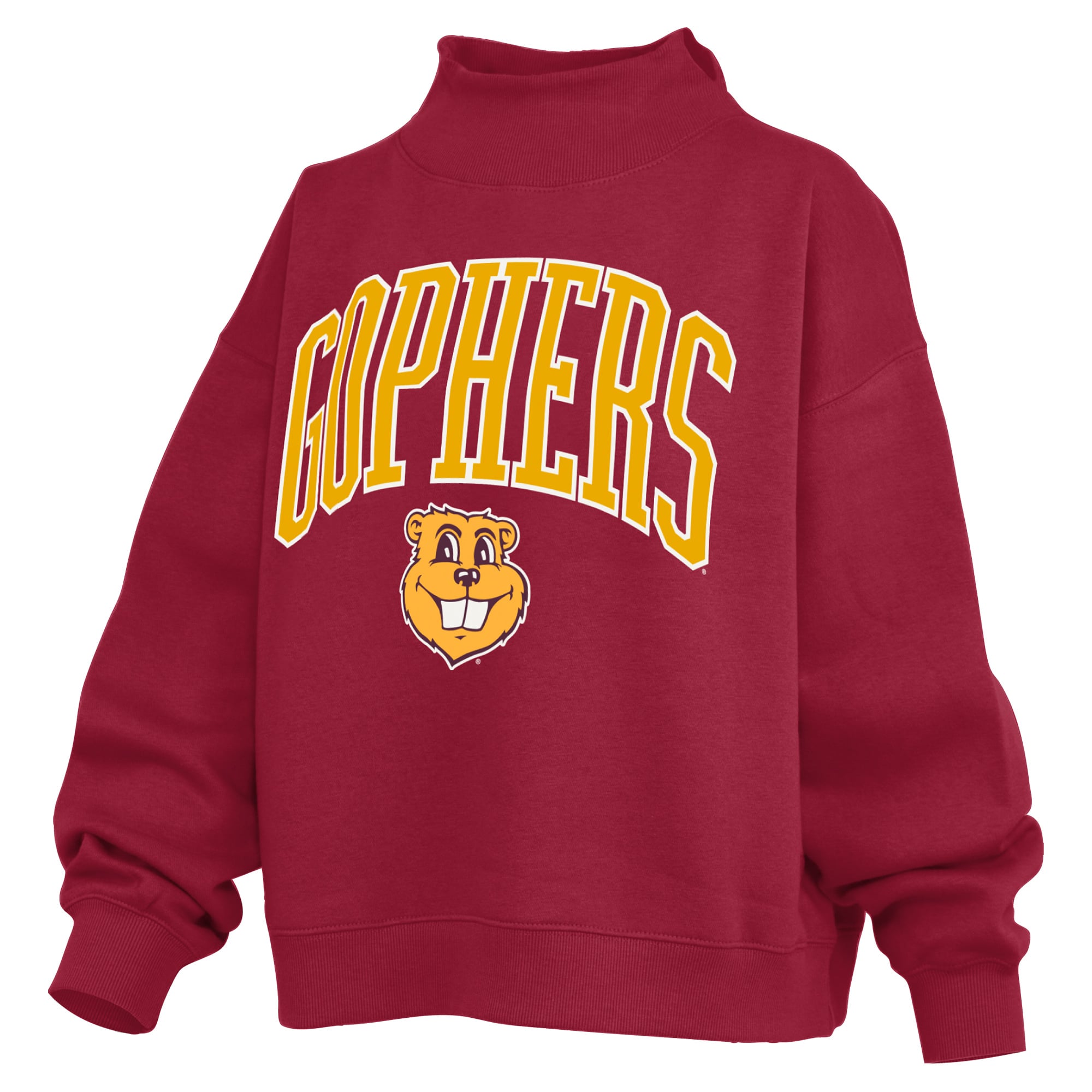 Women's Pressbox  Maroon Minnesota Golden Gophers Oversized Slogan Fleece Mock Neck Sweatshirt