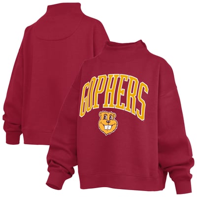  Minnesota Golden Gophers Pressbox Women's Oversized Slogan Fleece Mock Neck Sweatshirt - Maroon
