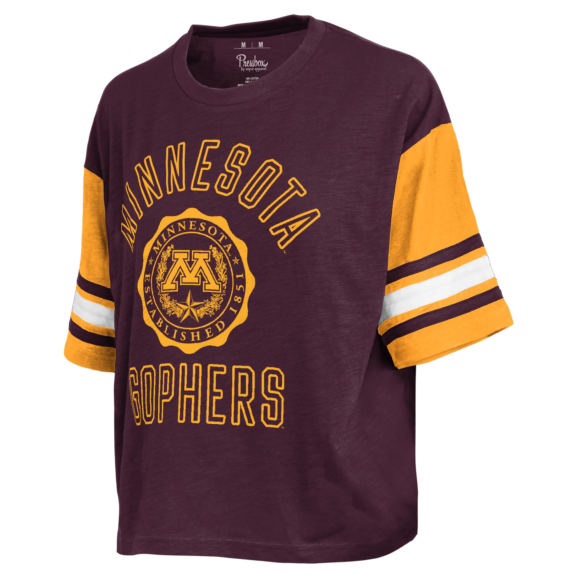 T-shirt Pressbox Maroon Minnesota Golden Gophers Sunday Colorblock Seal pour femmes