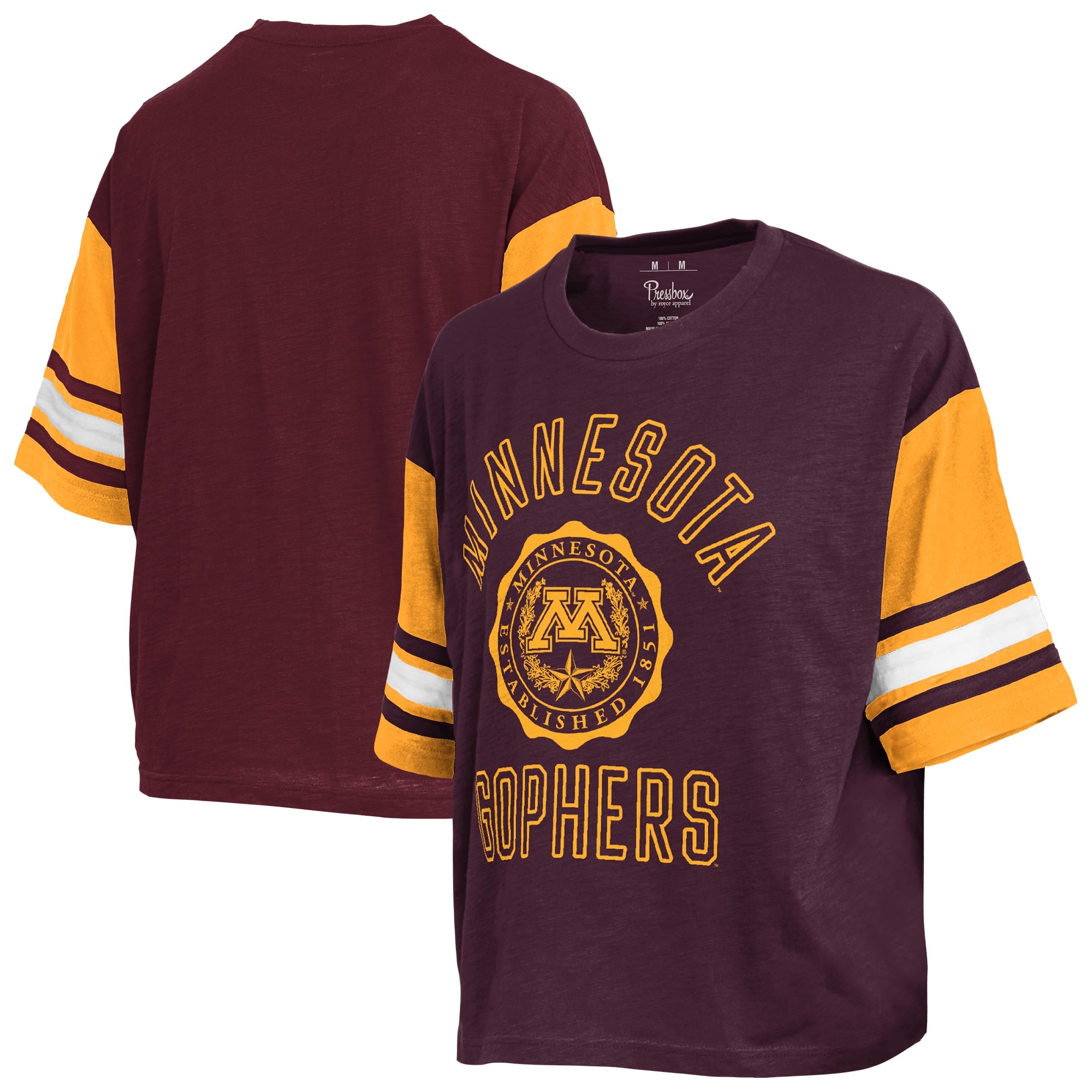 T-shirt Pressbox Maroon Minnesota Golden Gophers Sunday Colorblock Seal pour femmes
