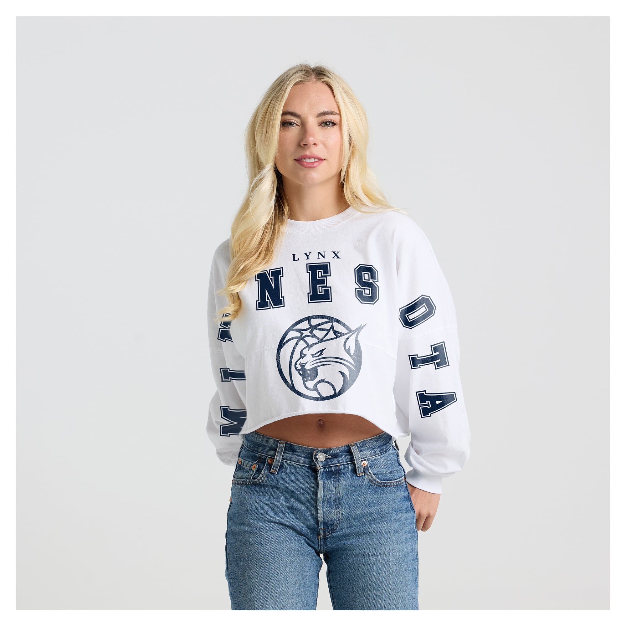 Women's Fanatics White Minnesota Lynx Spirit Jersey Cropped Crew Neck Sweatshirt