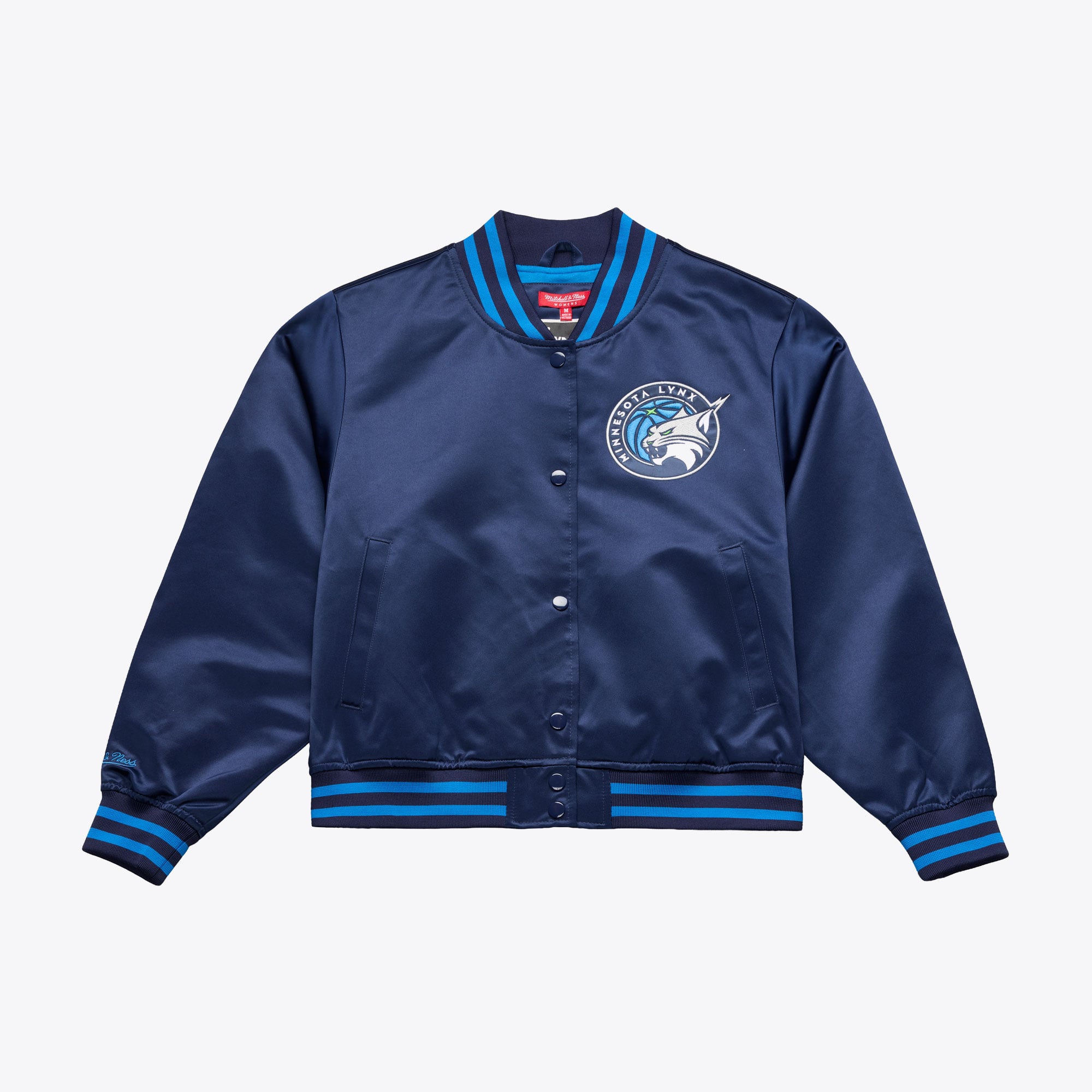 Women's Mitchell & Ness  Navy Minnesota Lynx Lightweight Cropped Full Snap Satin Jacket