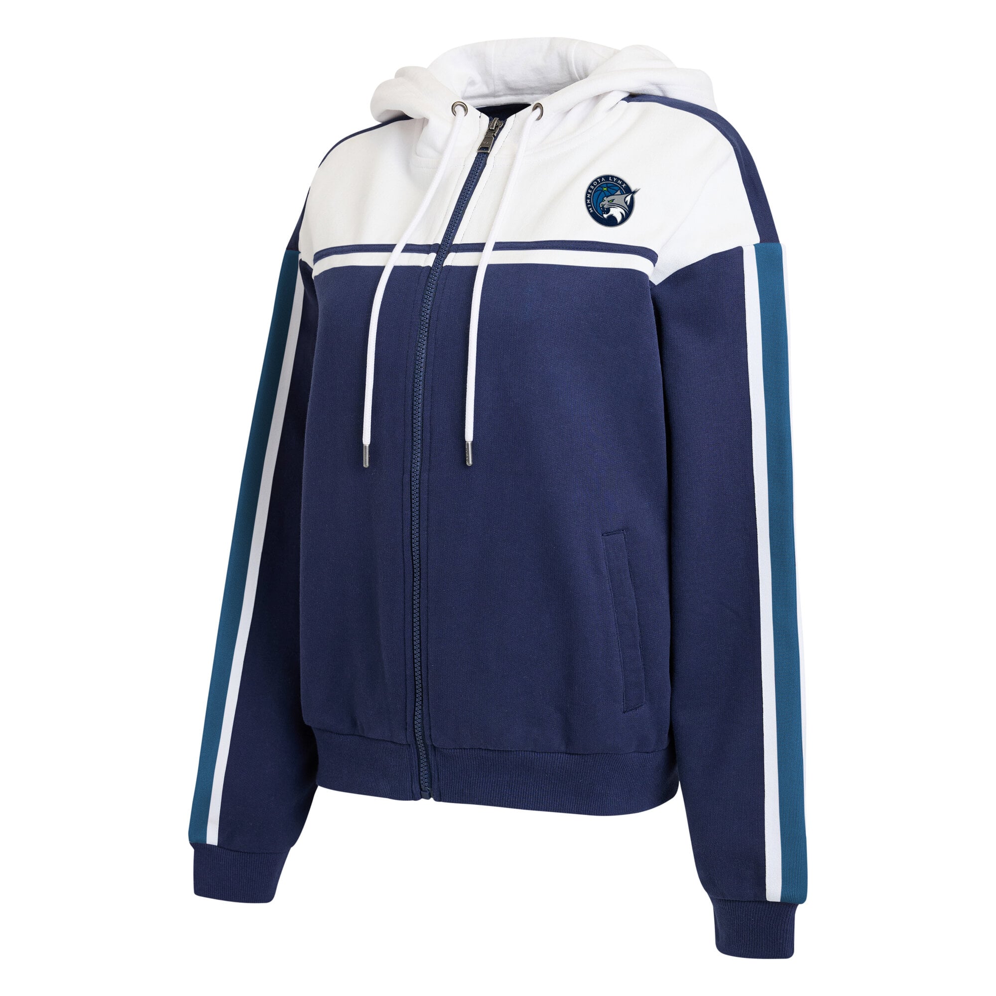 Sweat à capuche zippé WEAR by Erin Andrews bleu marine/blanc Minnesota Lynx blocs de couleurs