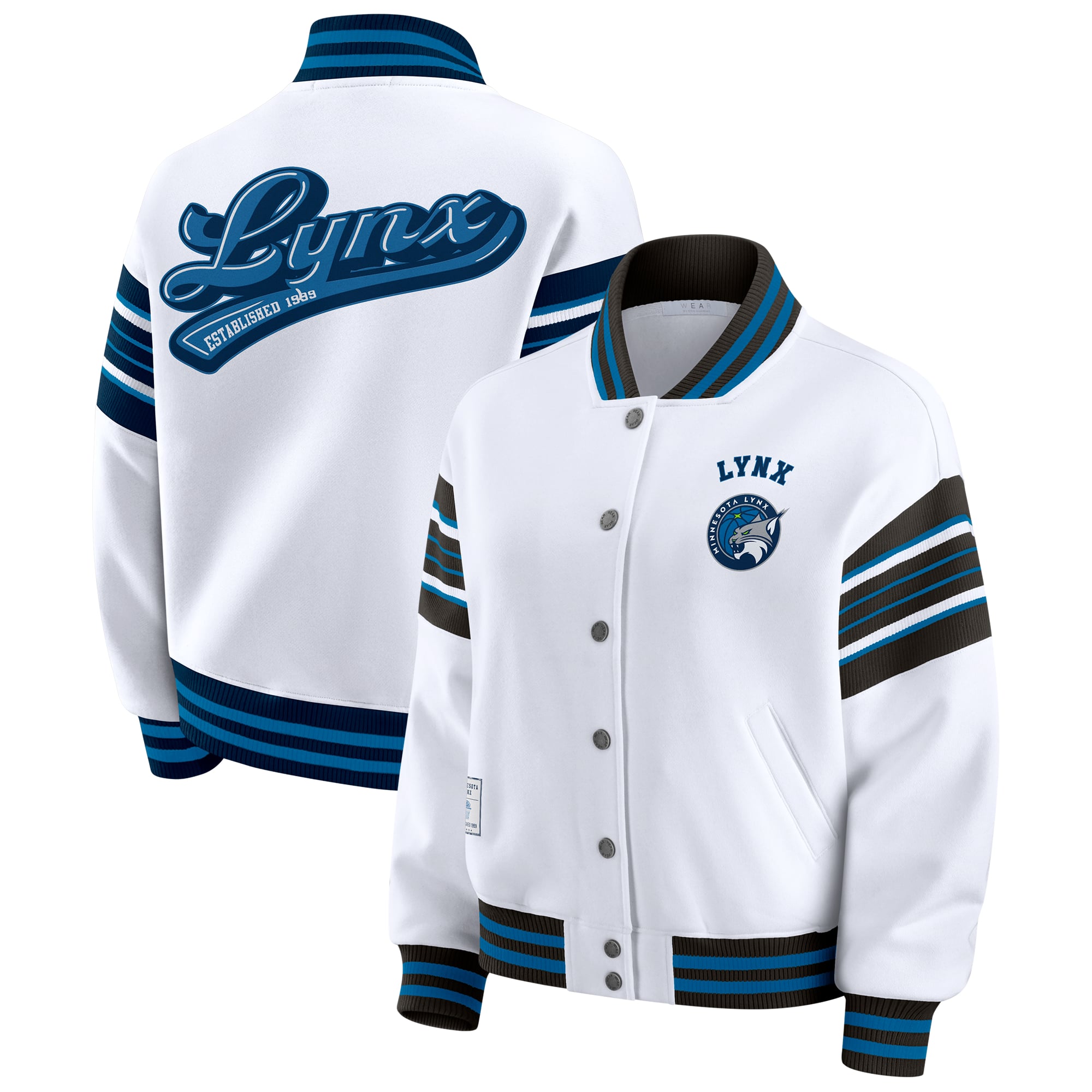 Veste sweat-shirt en polaire WNBA blanche/noire à boutons-pression pour femme WEAR by Erin Andrews