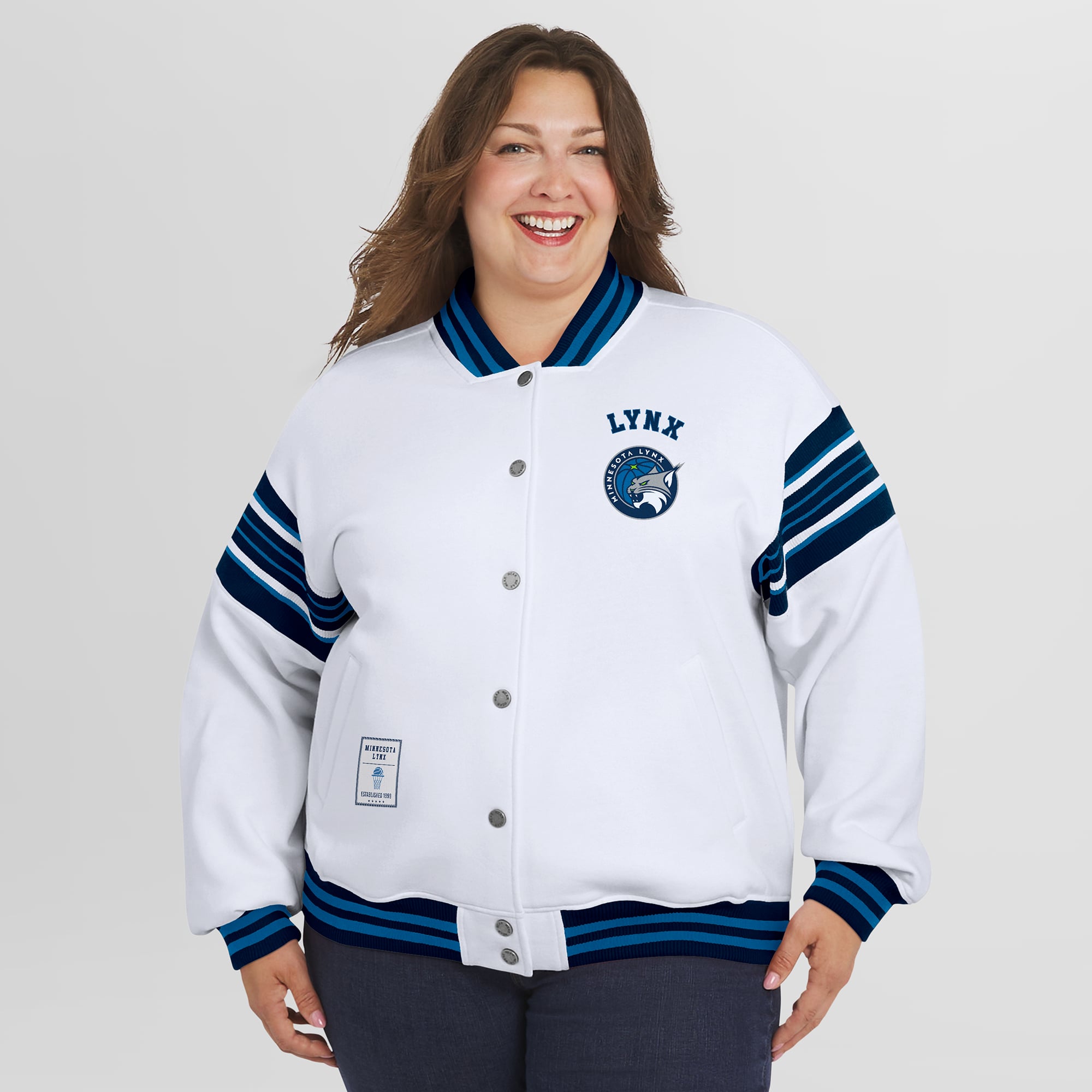 Veste sweat-shirt en polaire WNBA blanche/noire à boutons-pression pour femme WEAR by Erin Andrews