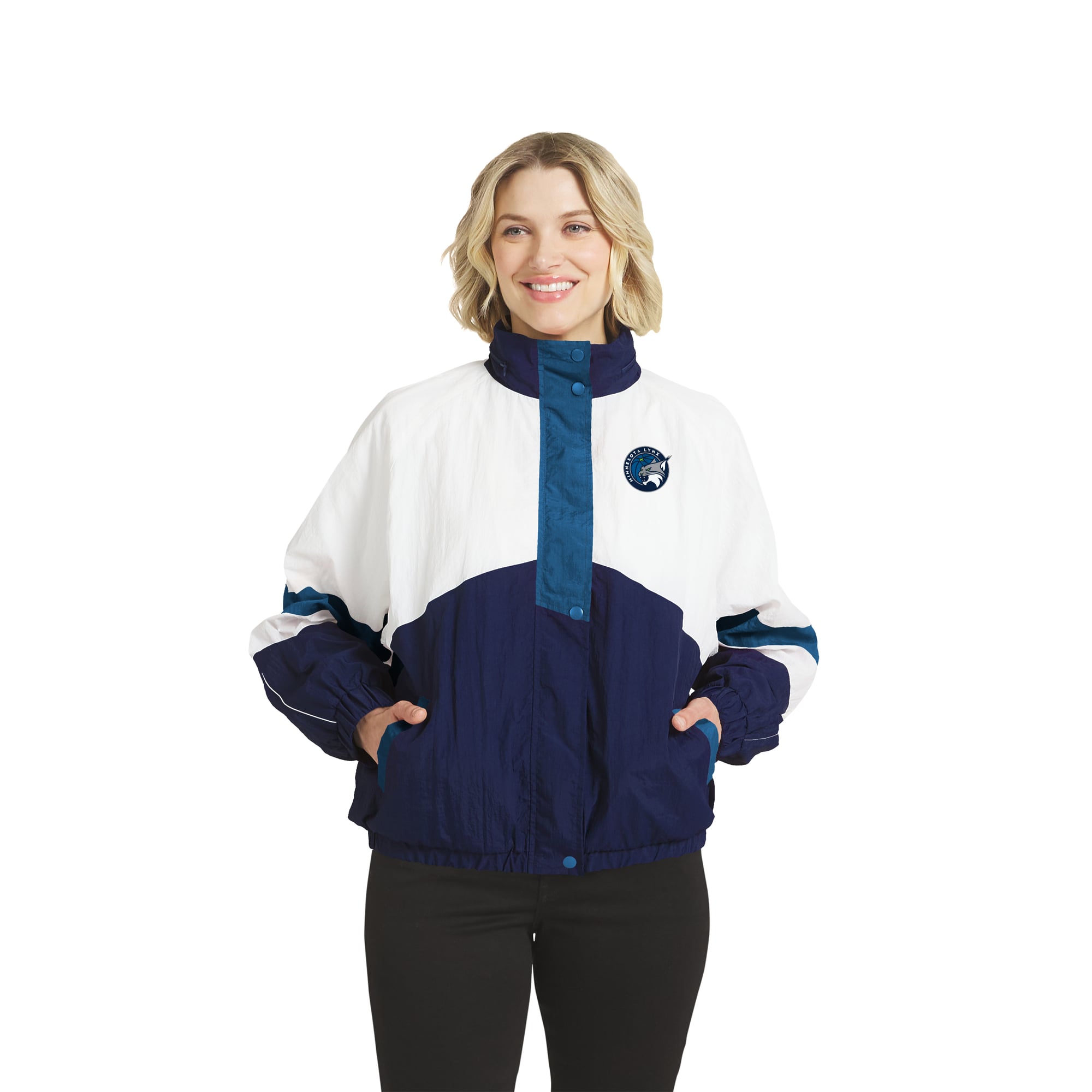 Veste coupe-vent zippée blanche et bleue Minnesota Lynx pour femme de la marque WEAR by Erin Andrews