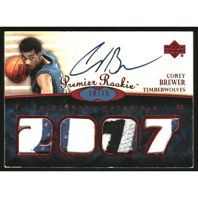 2007-08 Upper Deck Premier Rookies Autographs Jerseys Red #105 Corey Brewer