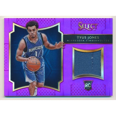 2015-16 Select Rookie Swatches Prizms Purple #19 Tyus Jones