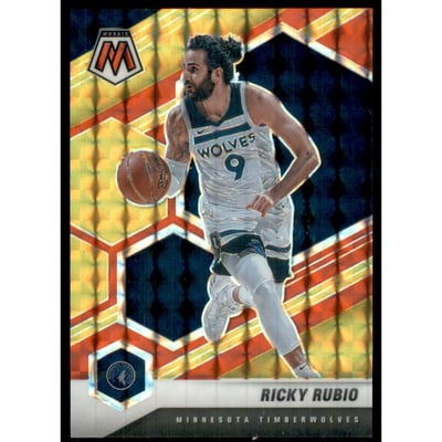 2020-21 Panini Mosaic Mosaic Choice Fusion Red and Yellow #71 Ricky Rubio