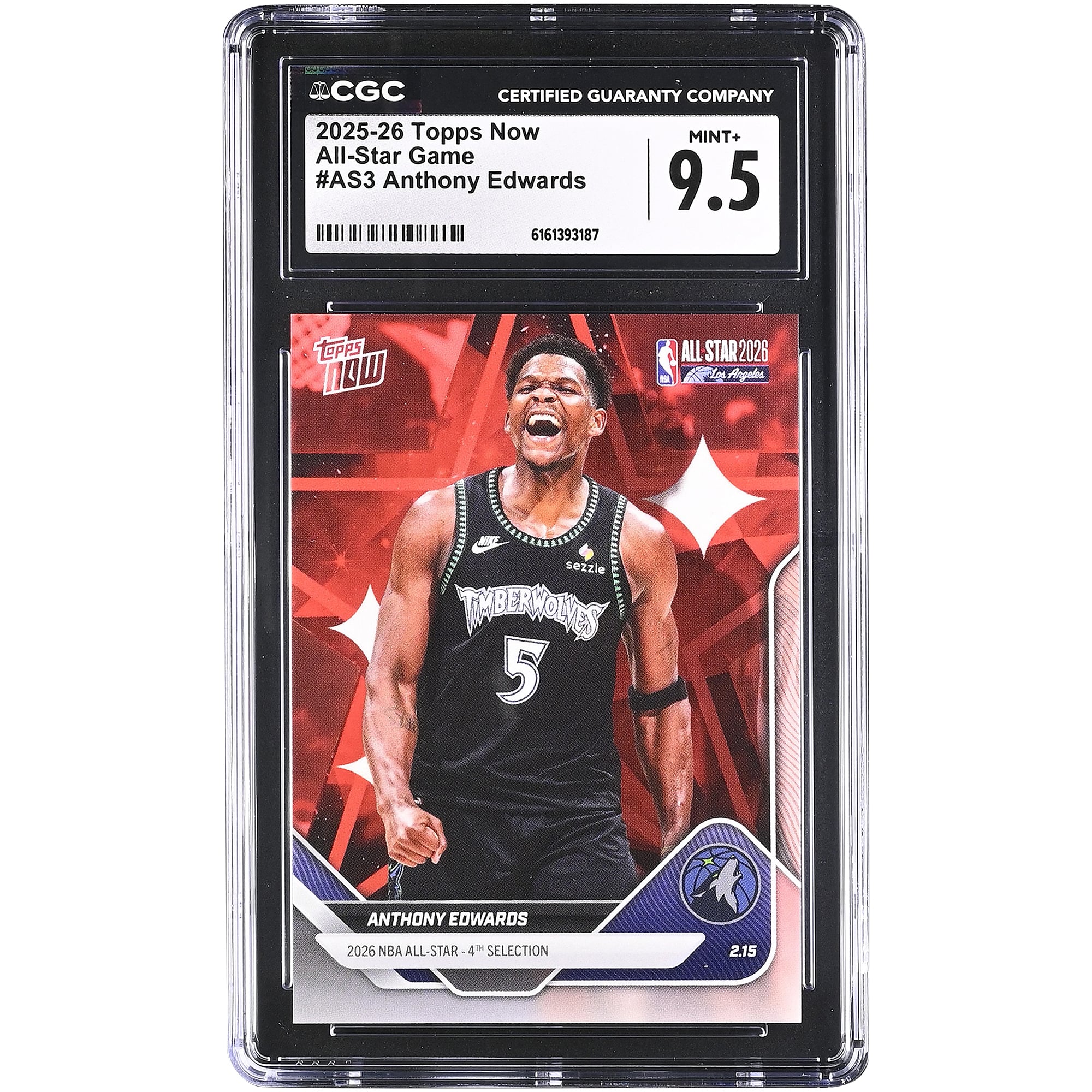 Carte Anthony Edwards Minnesota Timberwolves 2025-26 Topps Now All-Star Game #AS3 authentifiée CGC 9.5