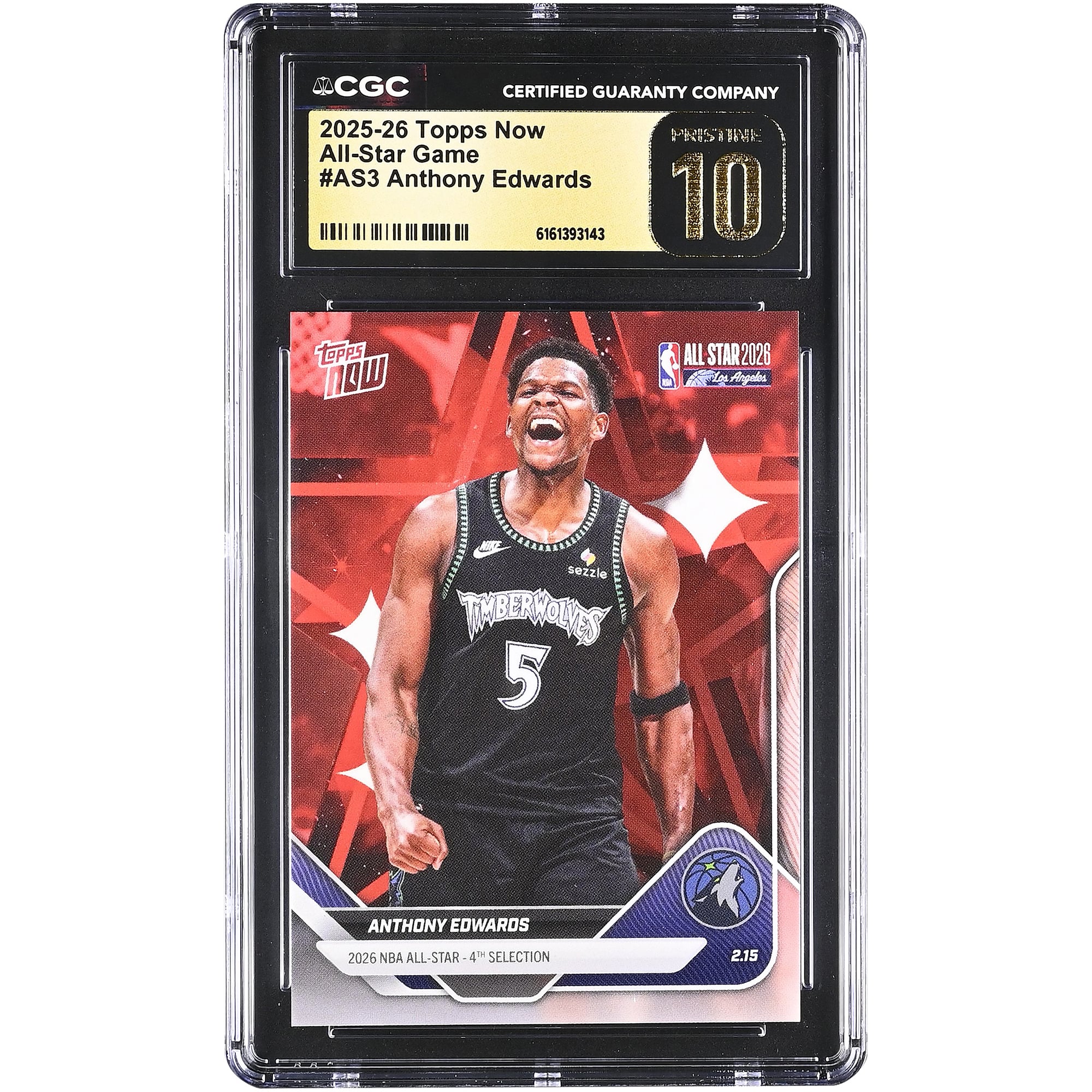 Anthony Edwards Minnesota Timberwolves 2025-26 Topps Now All-Star Game #AS3 CGC Authenticated PRISTINE 10 Card