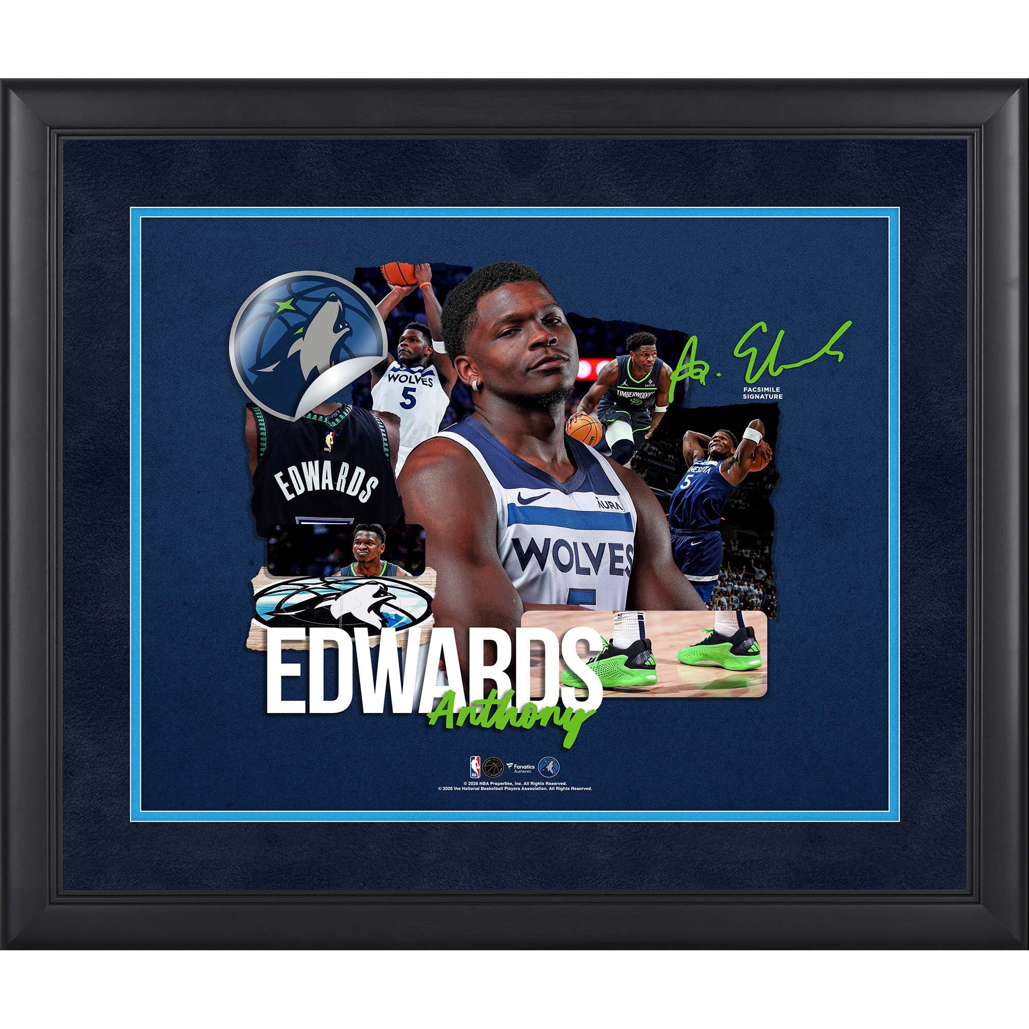 Anthony Edwards Minnesota Timberwolves Facsimile Signature Framed 16" x 20" Scrapbook Collage