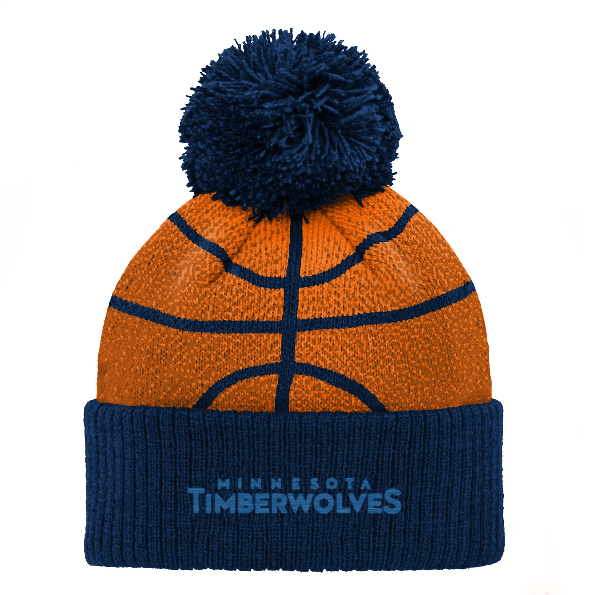 Bonnet en maille à revers avec pompon, motif tête de basketteur des Minnesota Timberwolves, bleu marine pour bébé
