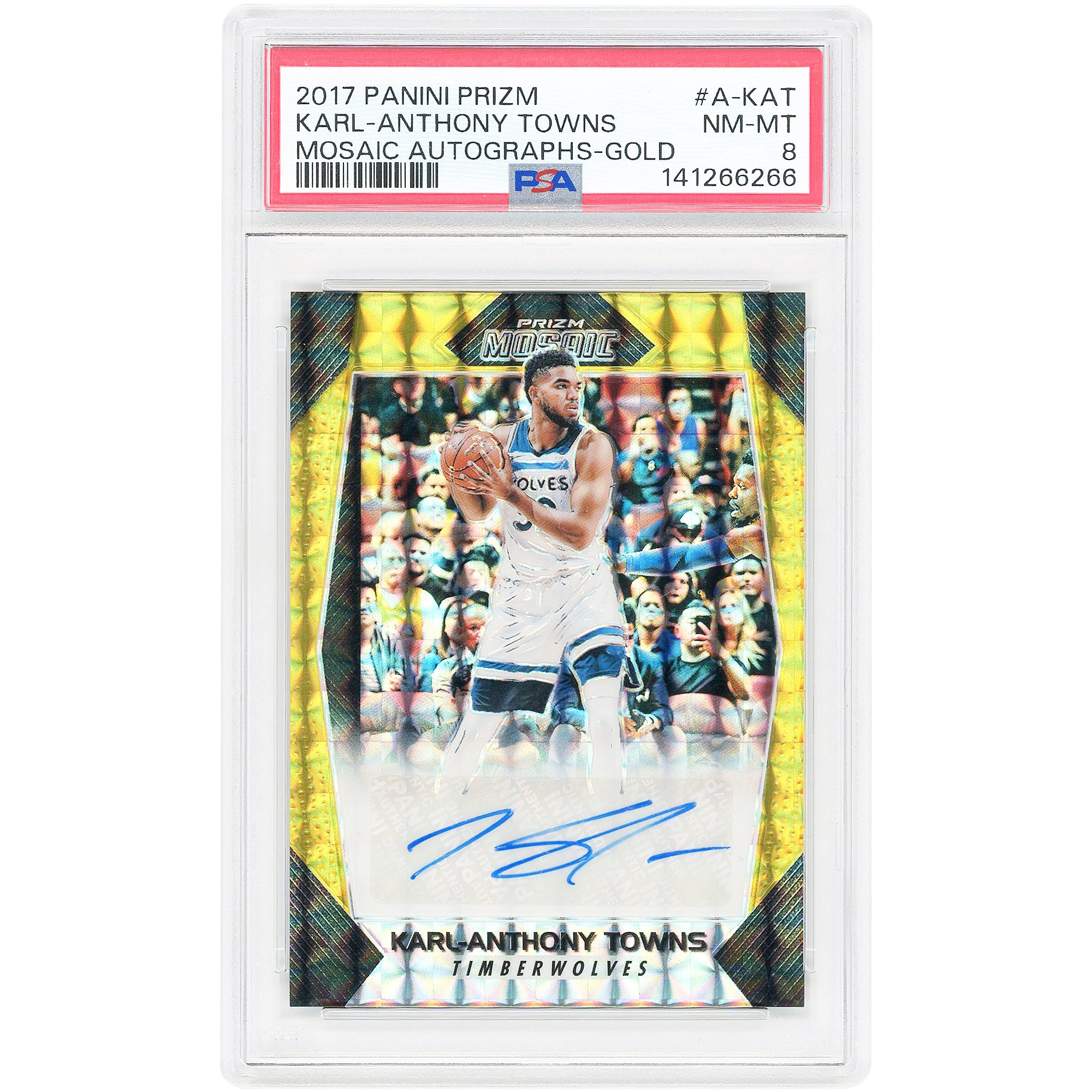 Karl-Anthony Towns Minnesota Timberwolves Autographed 2017 Panini Prizm Mosaic Gold #A-KAT #6/10 PSA Authenticated 8 Card