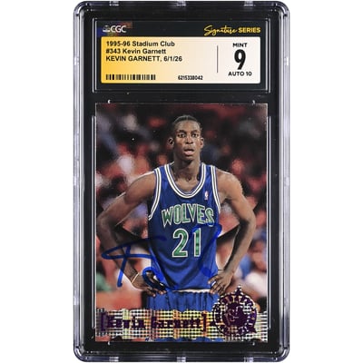 Kevin Garnett Minnesota Timberwolves Autographed 1995-96 Stadium Club #343 CGC Fanatics Witnessed Authenticated 9/10 Rookie Card