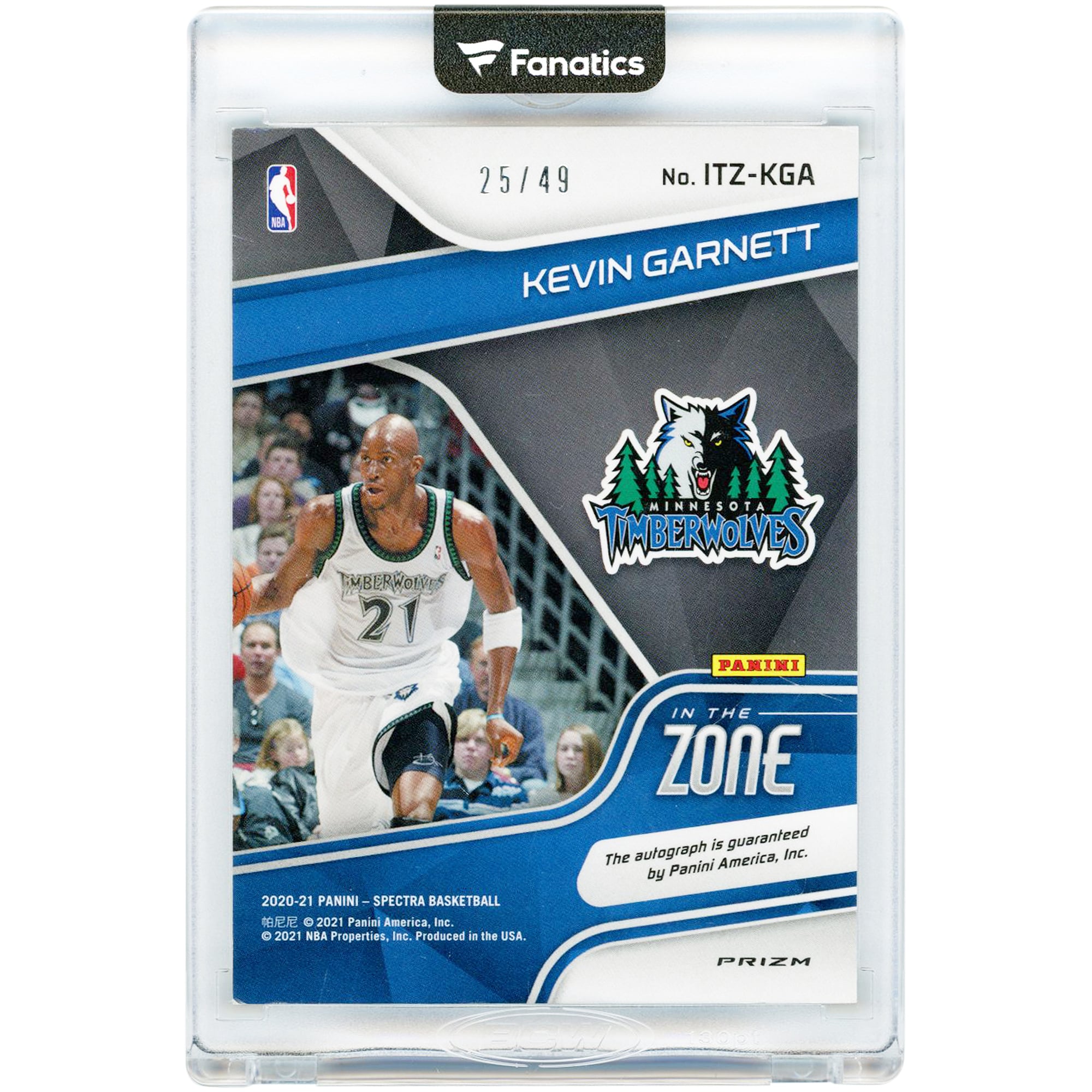 Kevin Garnett Minnesota Timberwolves Autographed 2020-21 Panini Spectra Interstellar In The Zone #ITZ-KGA #25/49 Card
