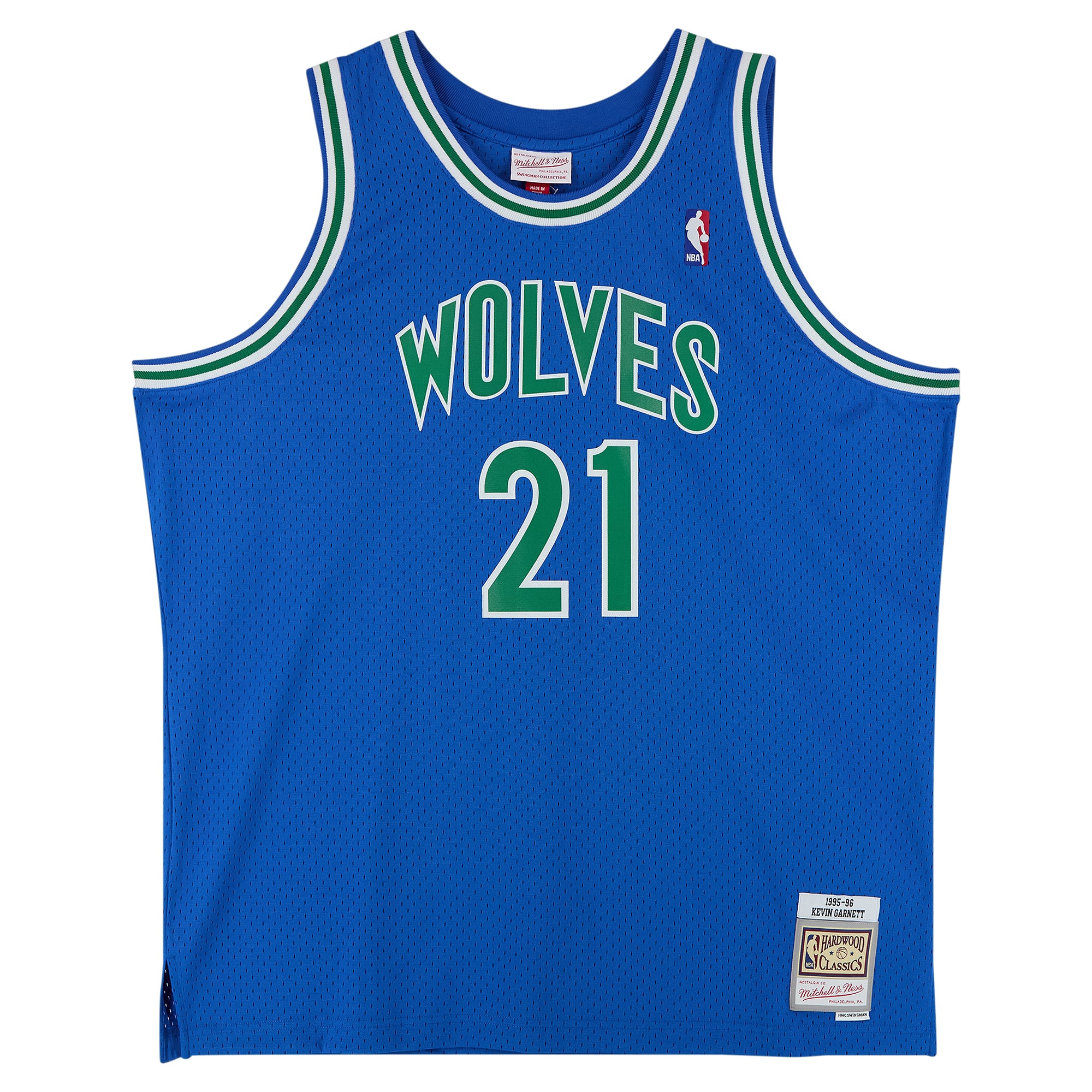 Maillot Swingman bleu Mitchell & Ness 1995-96 autographié par Kevin Garnett des Minnesota Timberwolves, avec inscription « 5e choix de draft 1995 » - Édition limitée à 5 exemplaires