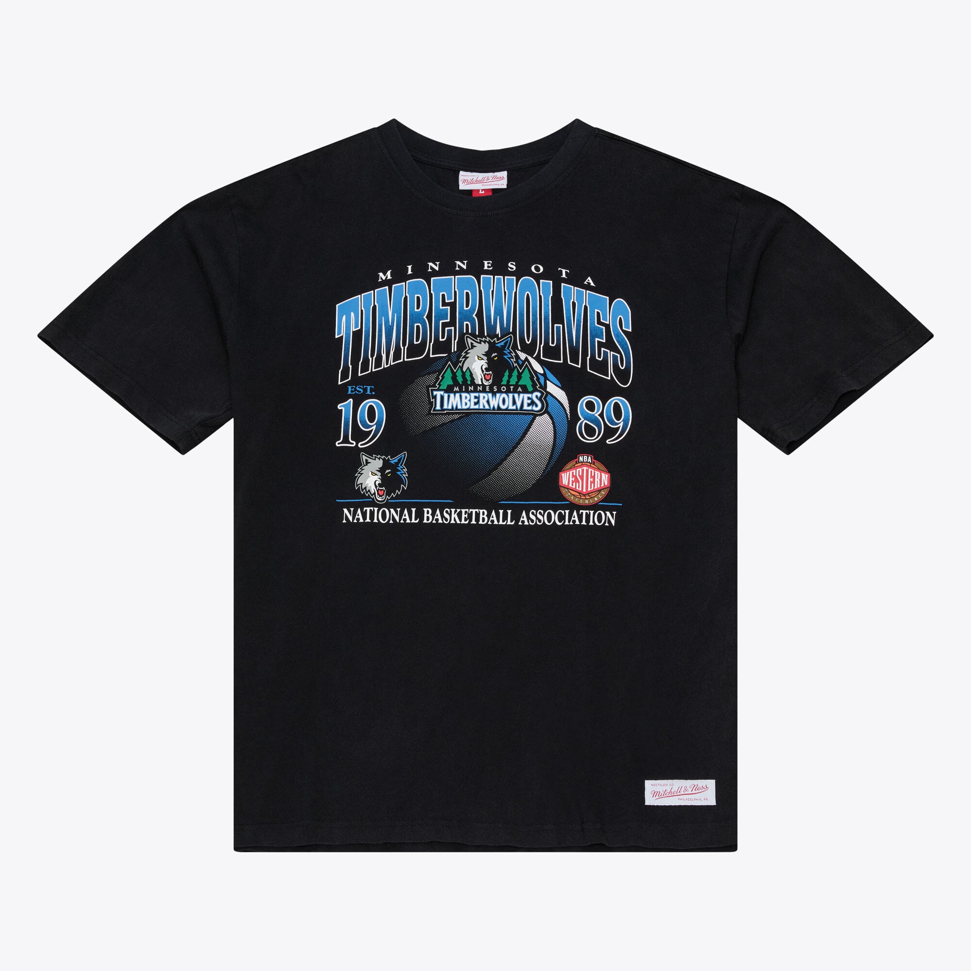 T-shirt graphique noir Mitchell & Ness pour homme, motif Minnesota Timberwolves.