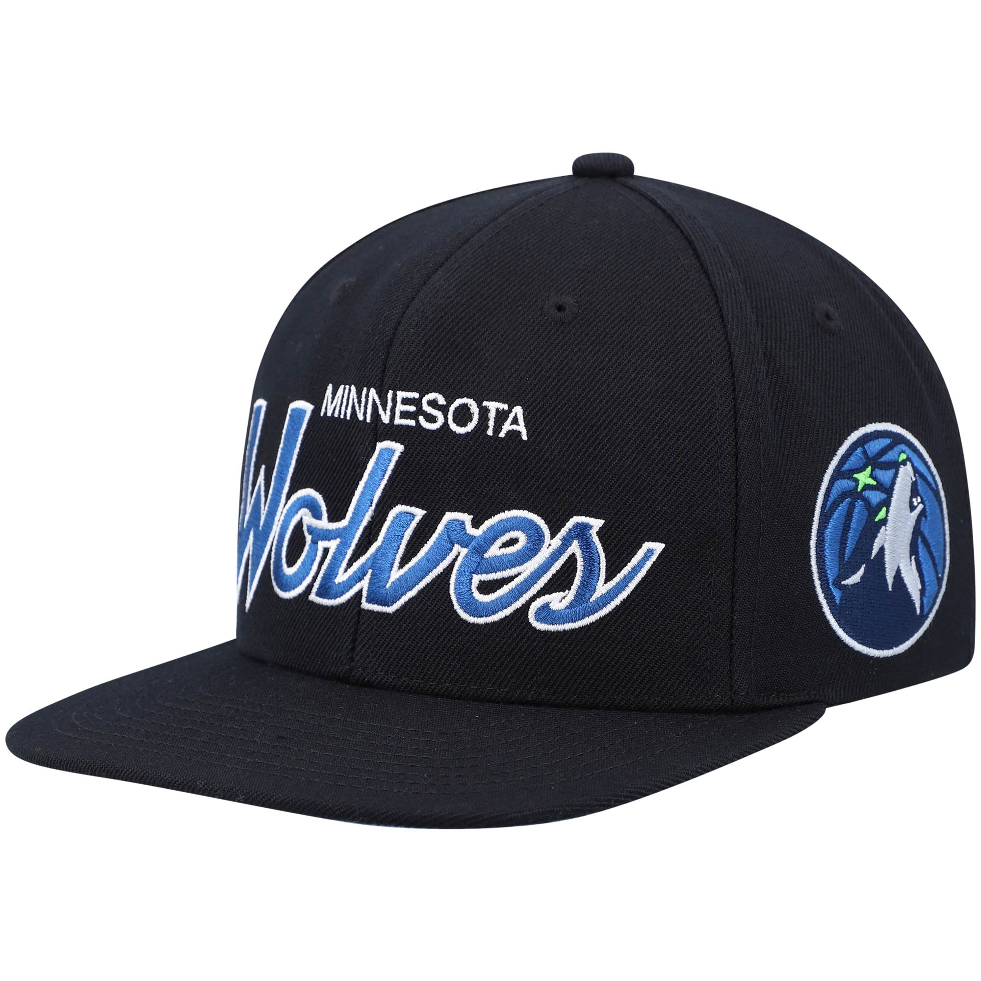 Men's Minnesota Timberwolves Mitchell & Ness Black Hardwood Classics Script 2.0 Snapback Hat