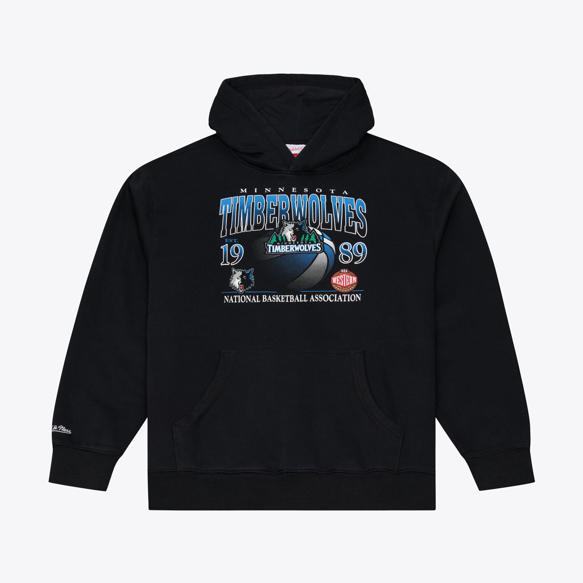 Sweat à capuche Mitchell & Ness noir pour homme, motif streetwear Minnesota Timberwolves