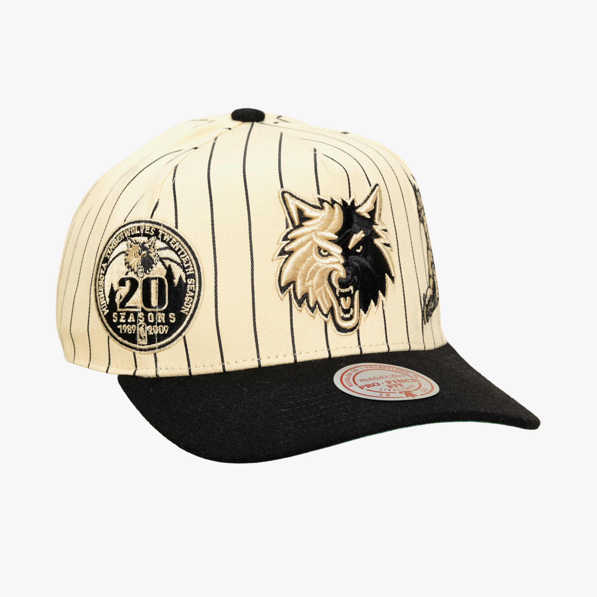Men's Mitchell & Ness Cream Minnesota Timberwolves Hardwood Classics Retro Roots Stripe Pro Adjustable Hat