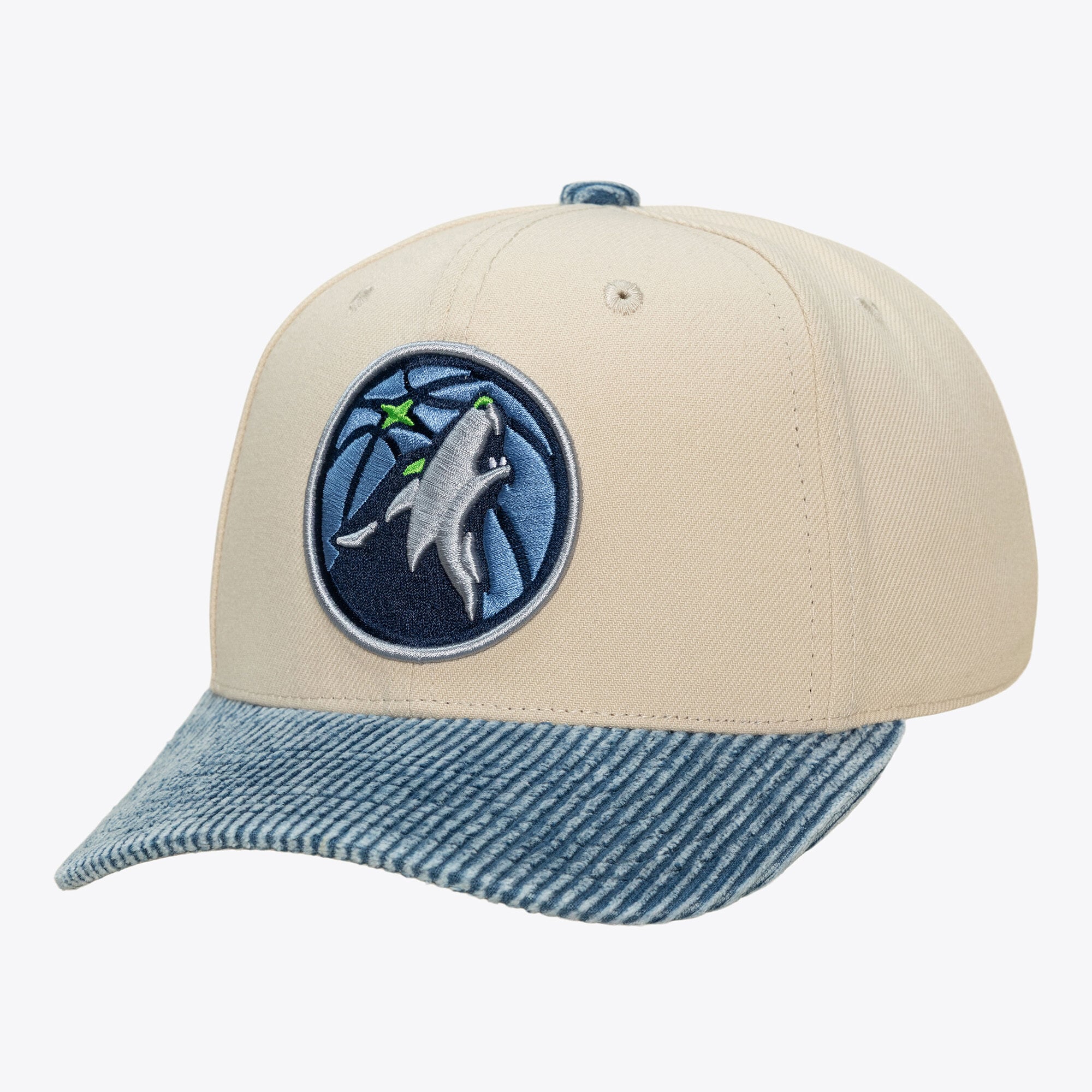 Men's Mitchell & Ness Cream/Blue Minnesota Timberwolves Washed Corduroy Pro Crown Snapback Hat