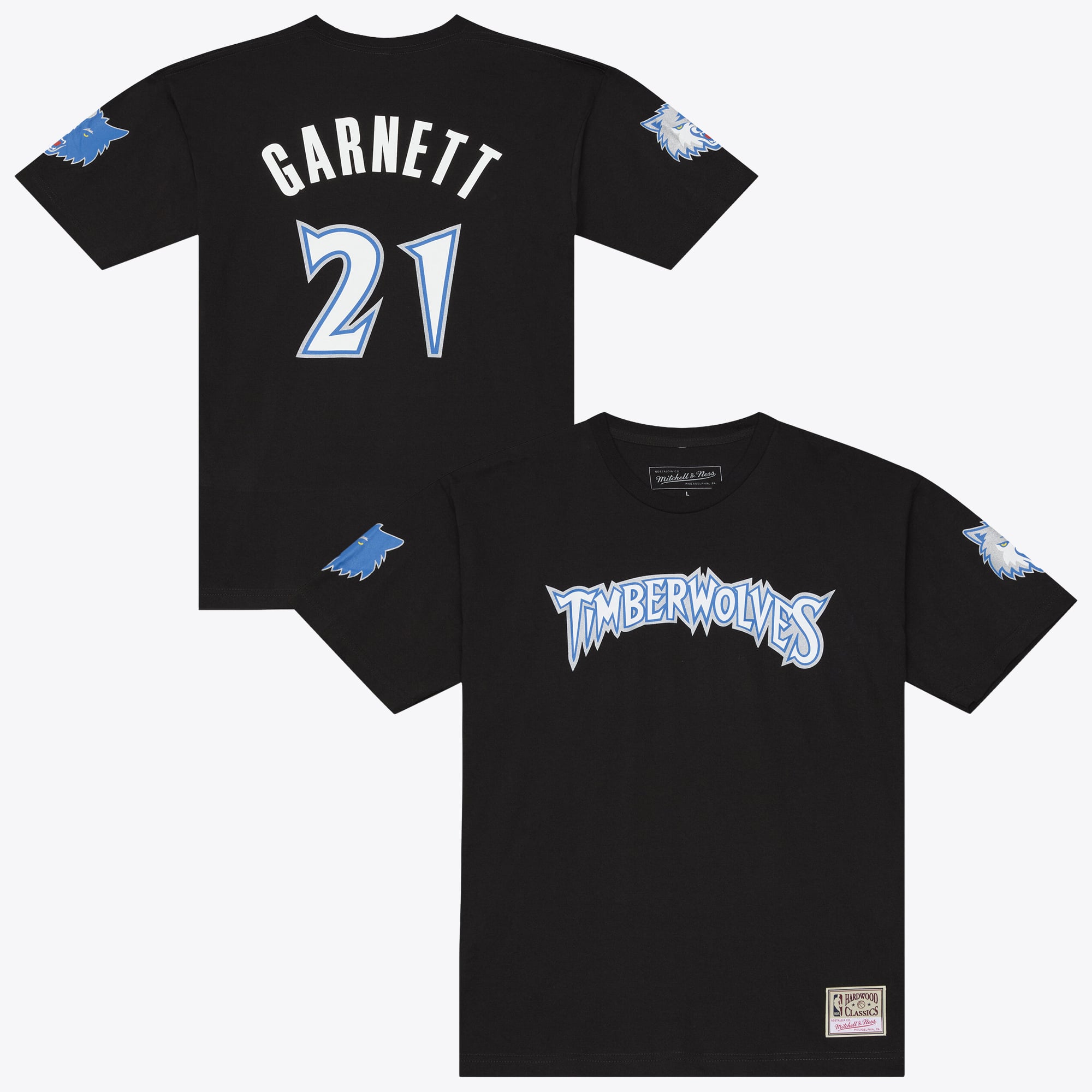 T-shirt classique Mitchell & Ness Kevin Garnett noir Minnesota Timberwolves Hardwood Classics pour homme, avec nom et numéro