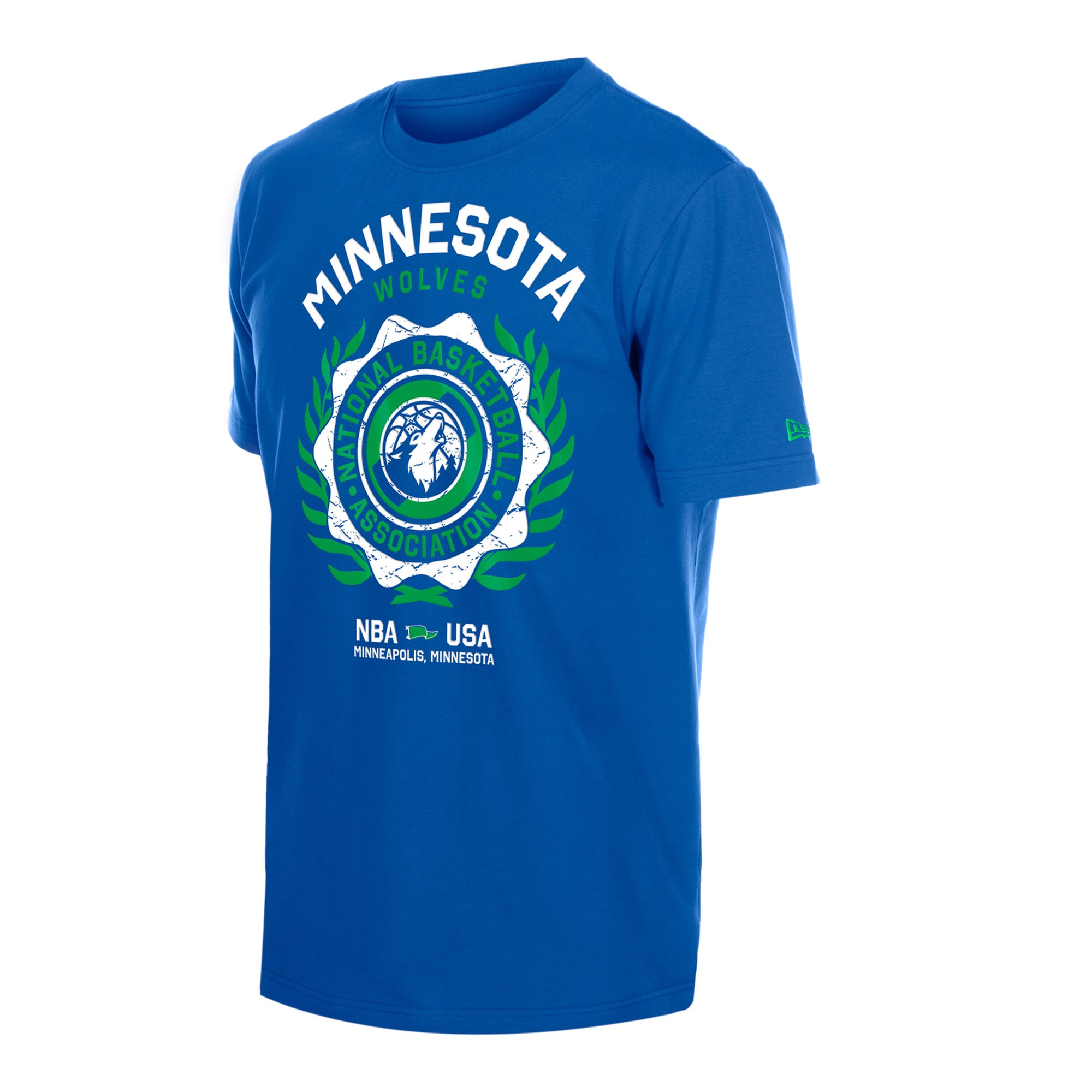 T-shirt floqué New Era bleu Minnesota Timberwolves avec écusson Laurel Crest pour homme