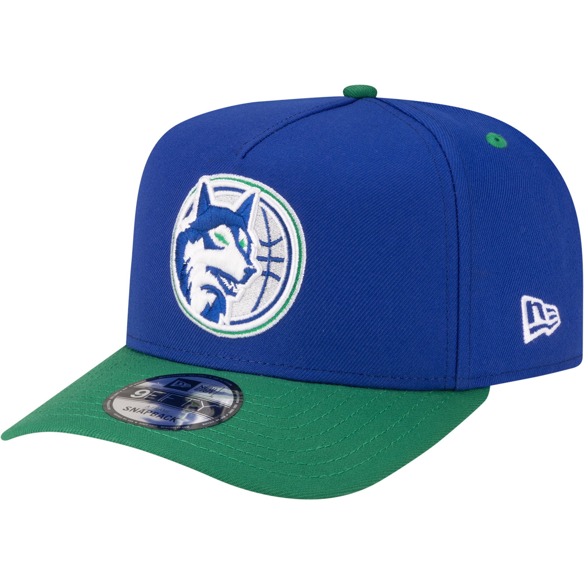 Men's New Era Blue/Green Minnesota Timberwolves 80s Throwback A-Frame 9FIFTY Snapback Hat