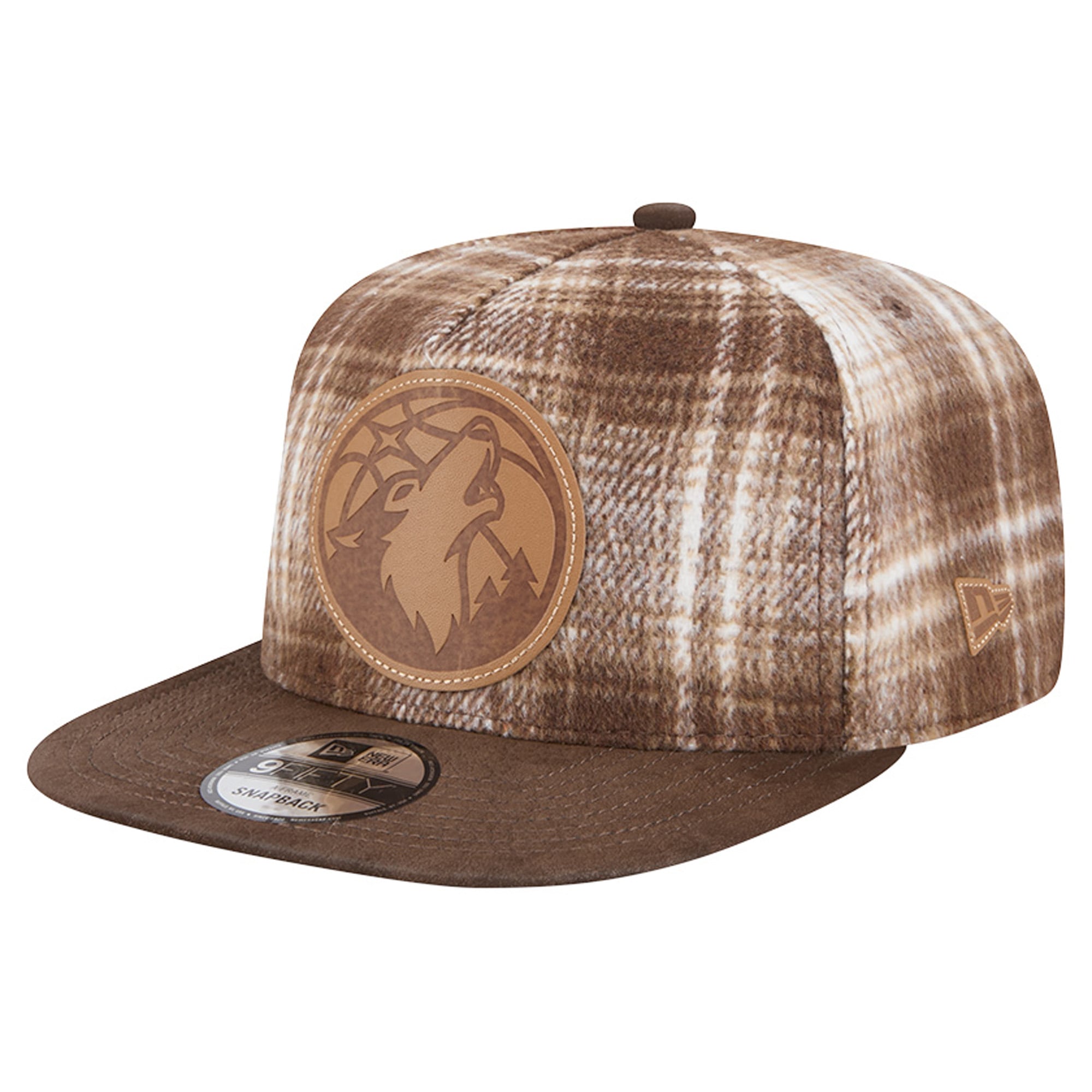 Men's New Era Brown Minnesota Timberwolves Plaid 9FIFTY A-Frame Adjustable Hat
