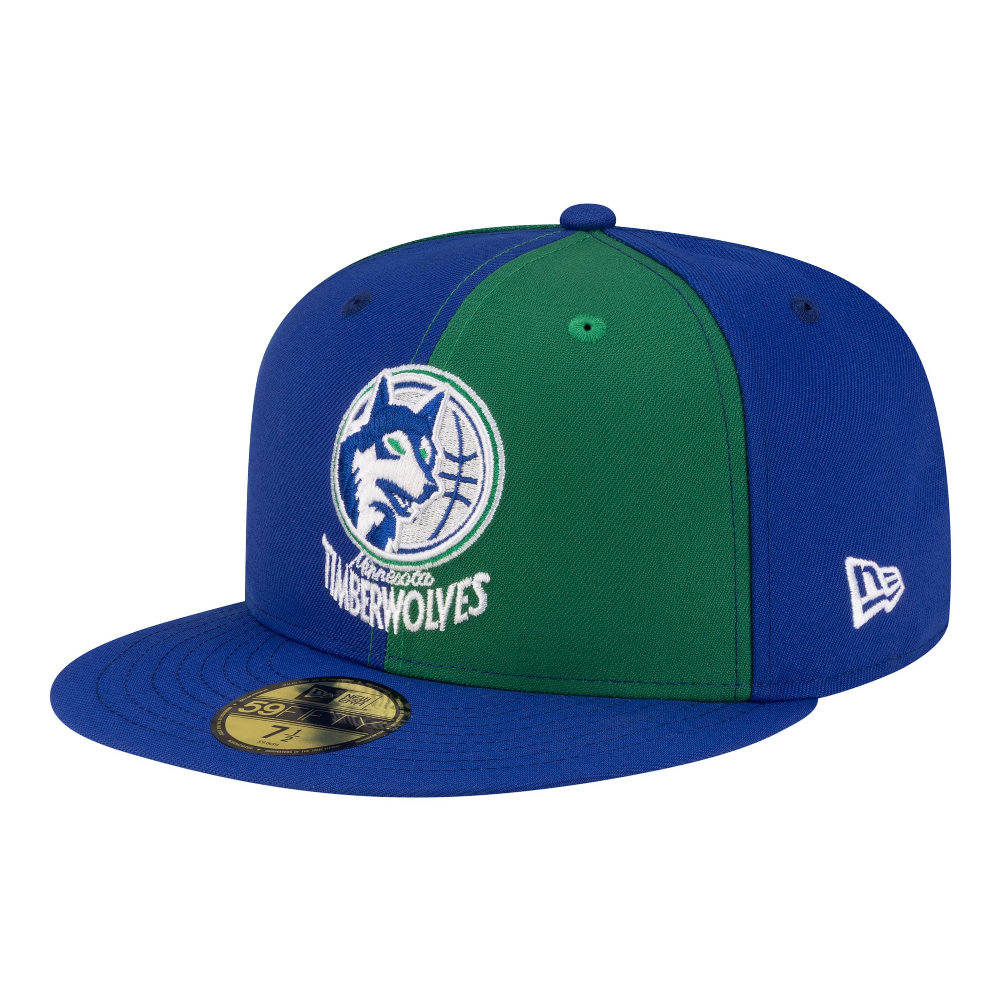 Men's New Era Green/Blue Minnesota Timberwolves 80s Throwback Pinwheel 59FIFTY Fitted Hat