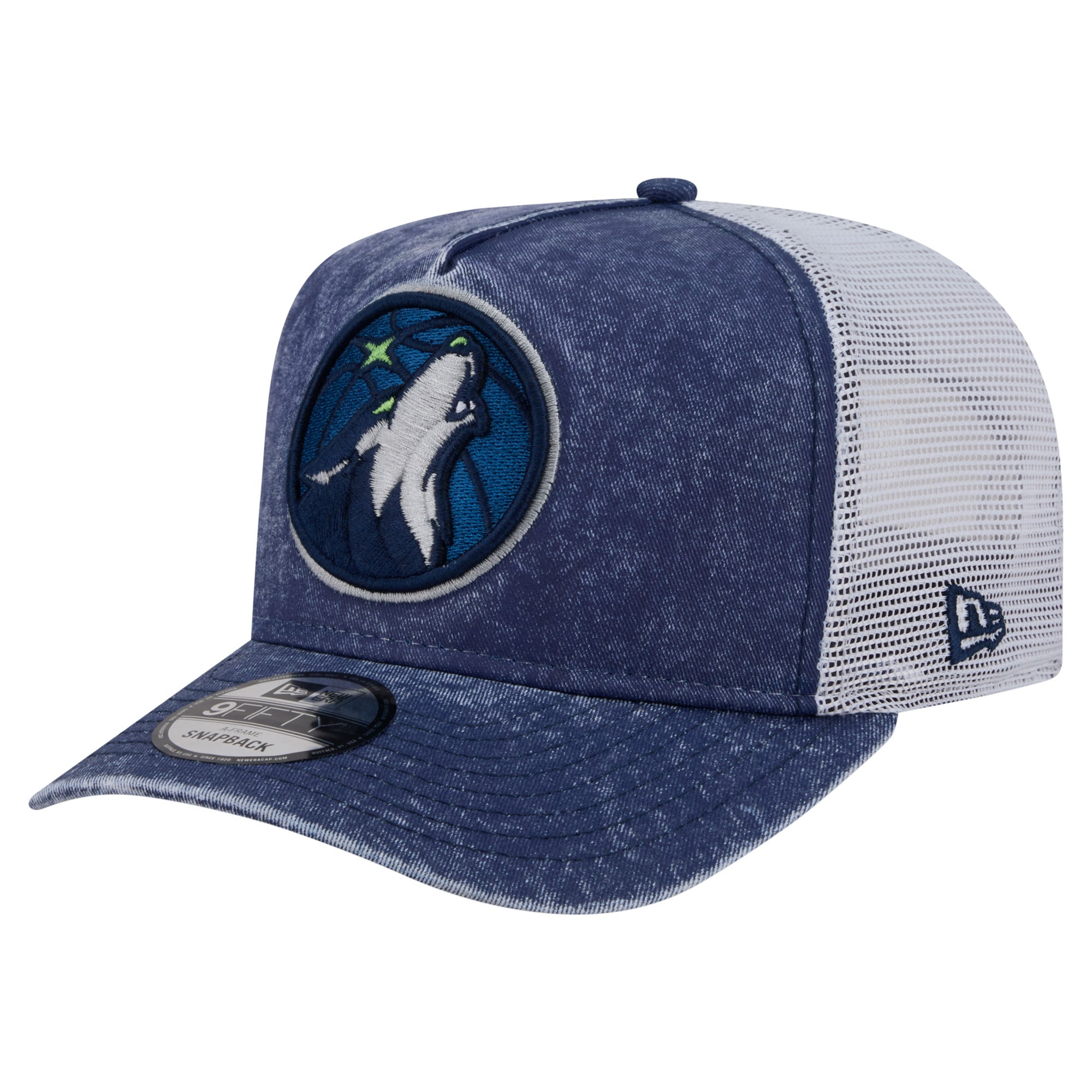 Men's Minnesota Timberwolves New Era Navy/White Washed Meshback 9FIFTY Adjustable Hat