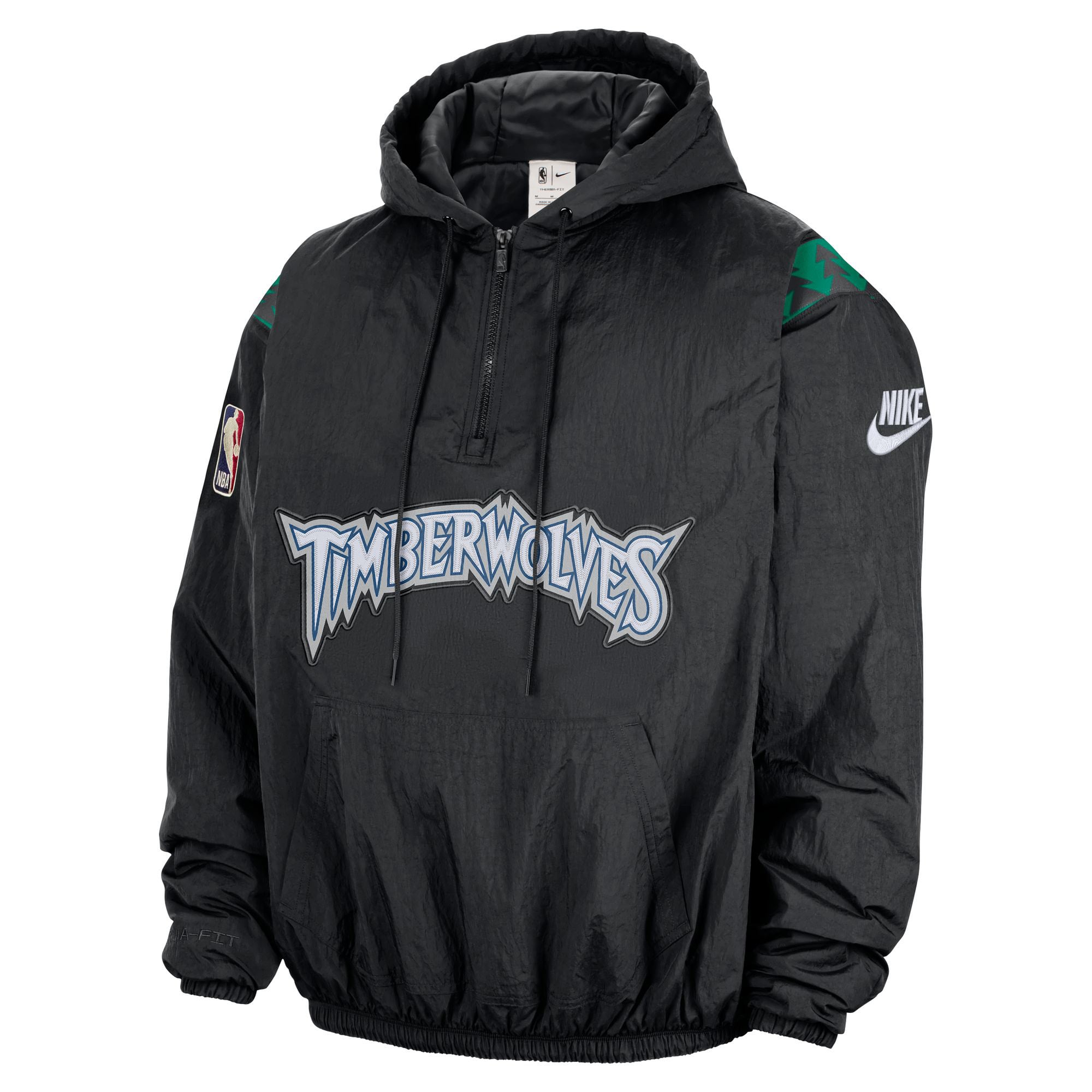 Coupe-vent à capuche demi-zip Nike Minnesota Timberwolves Hardwood Classics Therma-FIT noir pour homme