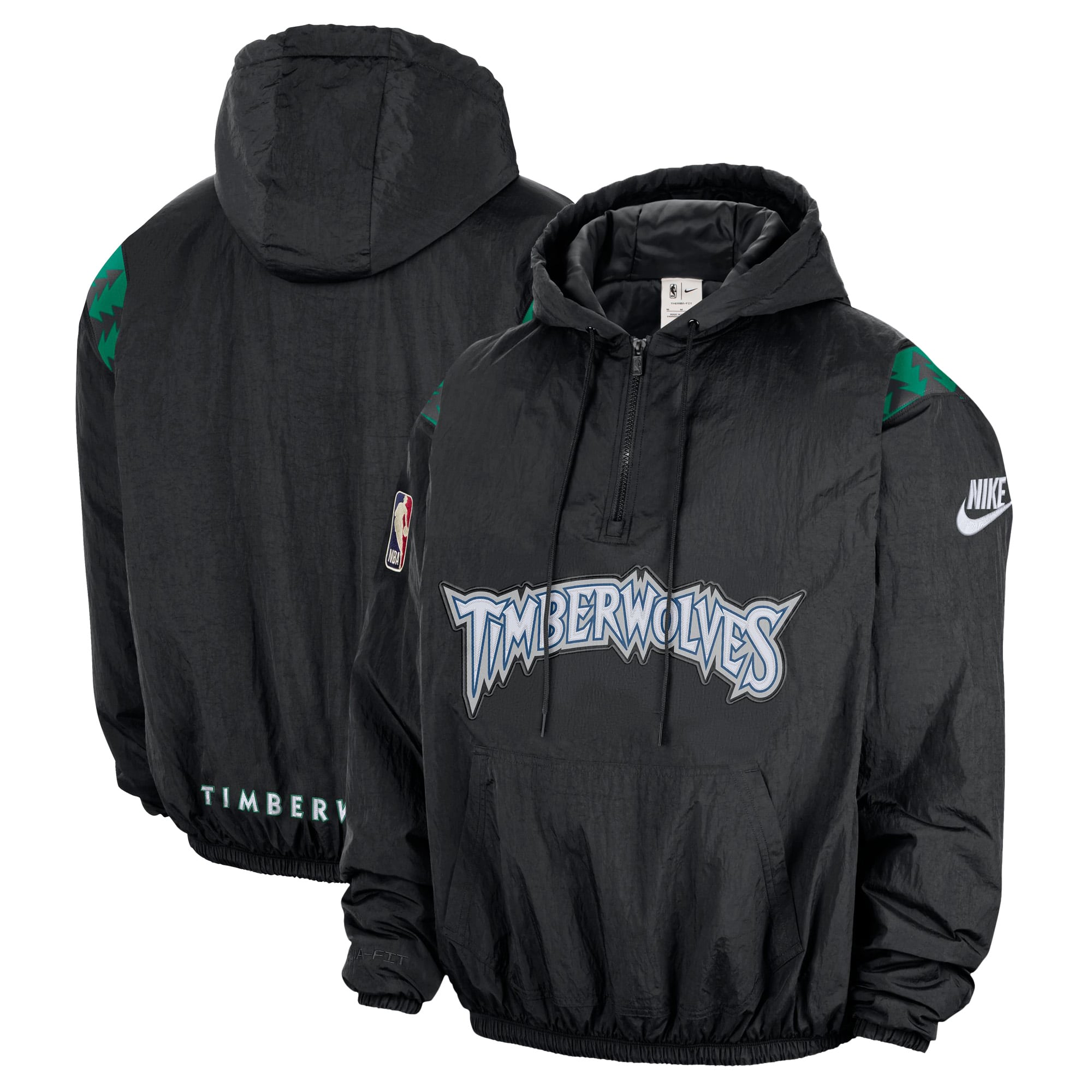 Coupe-vent à capuche demi-zip Nike Minnesota Timberwolves Hardwood Classics Therma-FIT noir pour homme