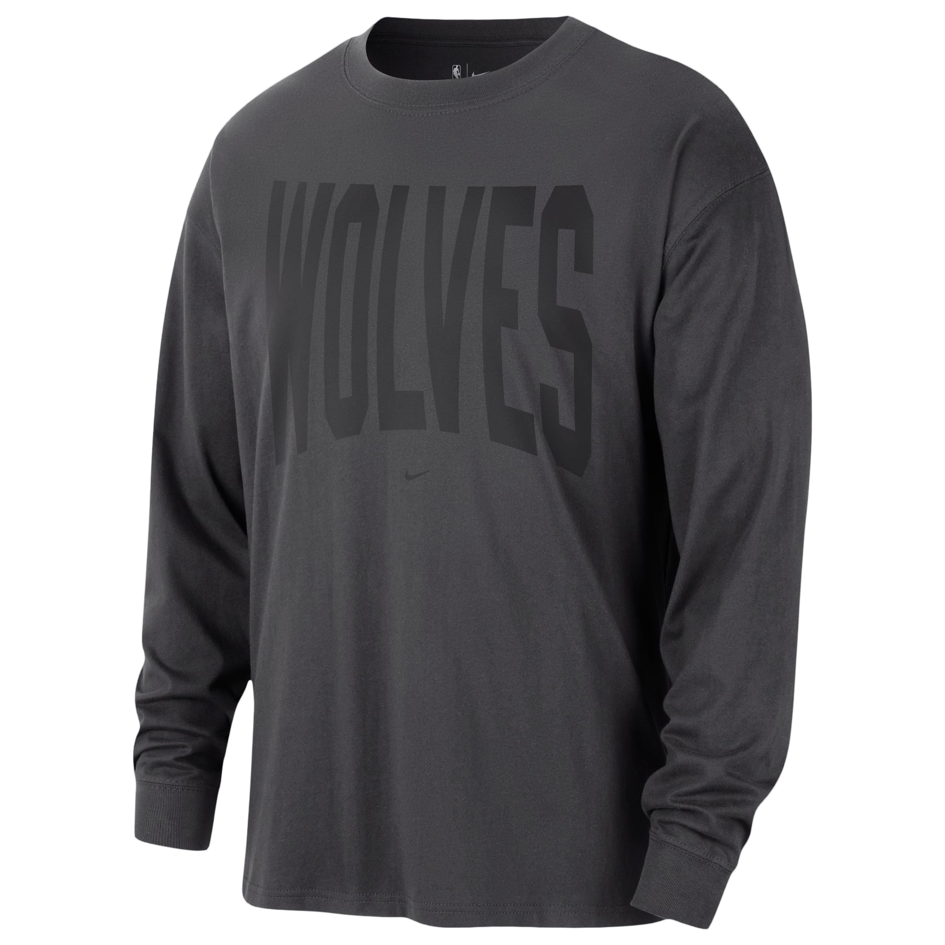 T-shirt à manches longues Nike Timberwolves Minnesota 2026 Standard Issue Travel pour homme, couleur anthracite.