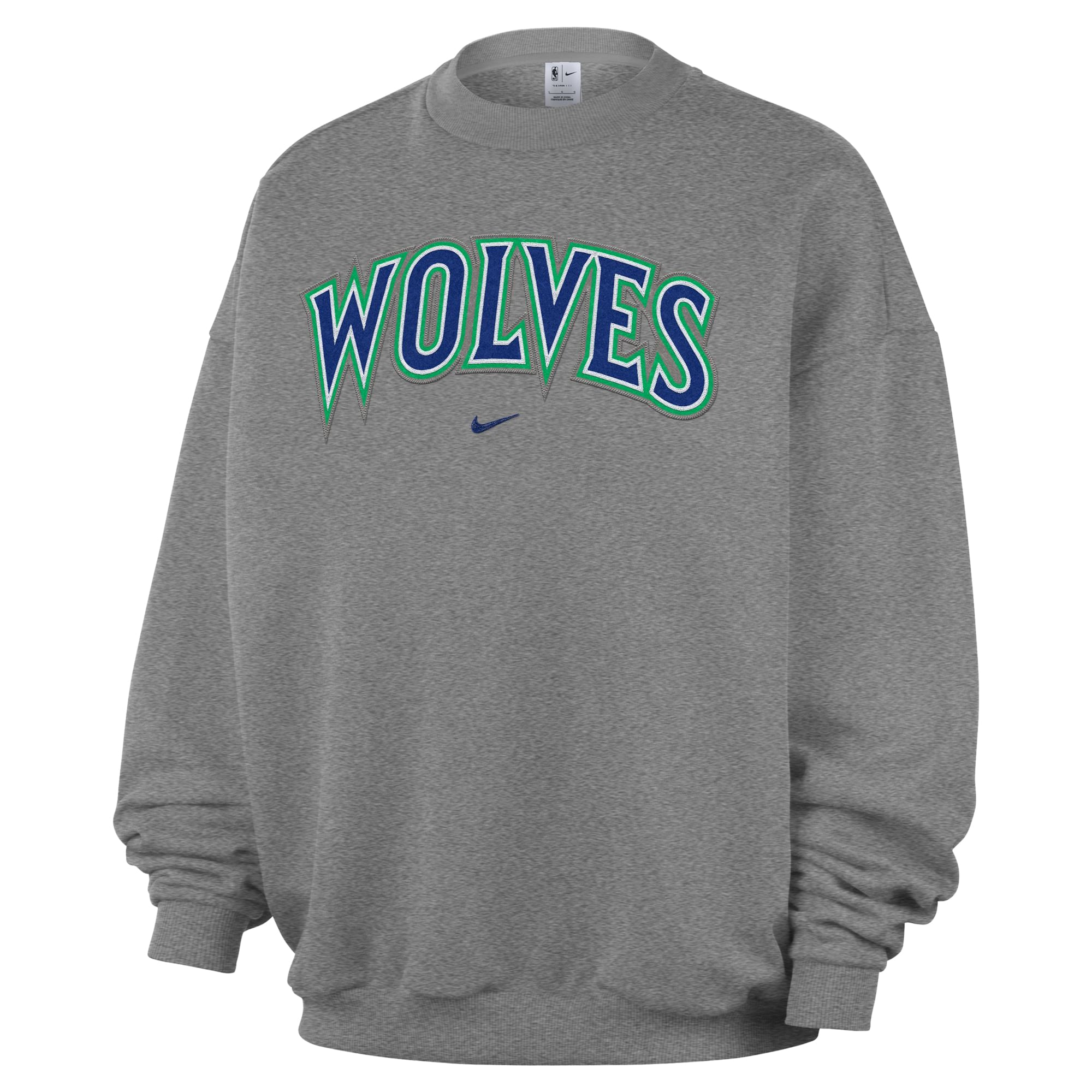 Men's Nike Dark Heather Gray Minnesota Timberwolves Standard Issue Wordmark Fleece Crewneck Sweatshirt